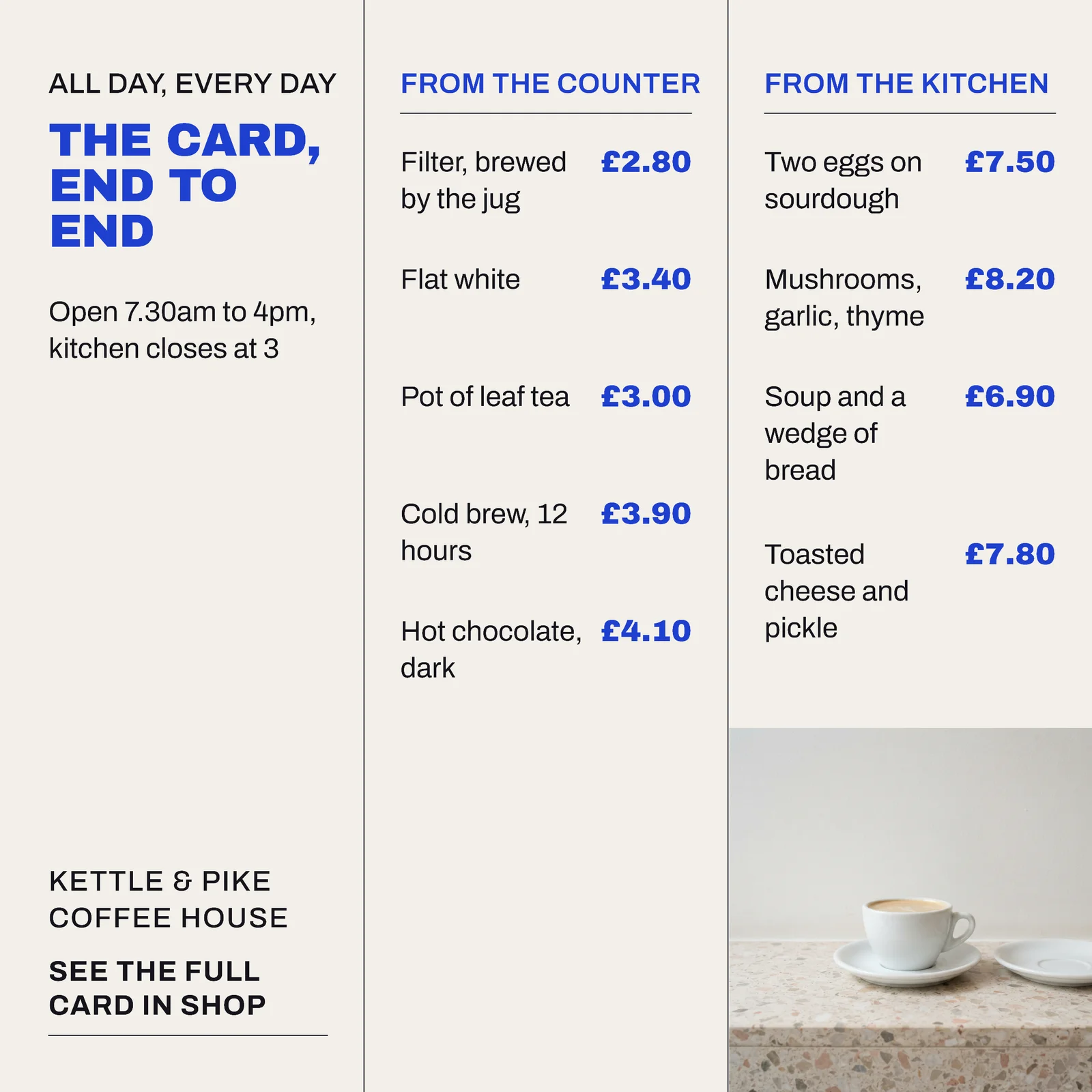 Chalk Cobalt Folded Three Panel Cafe All Day Card Instagram Ad — 1:1 Instagram ad template