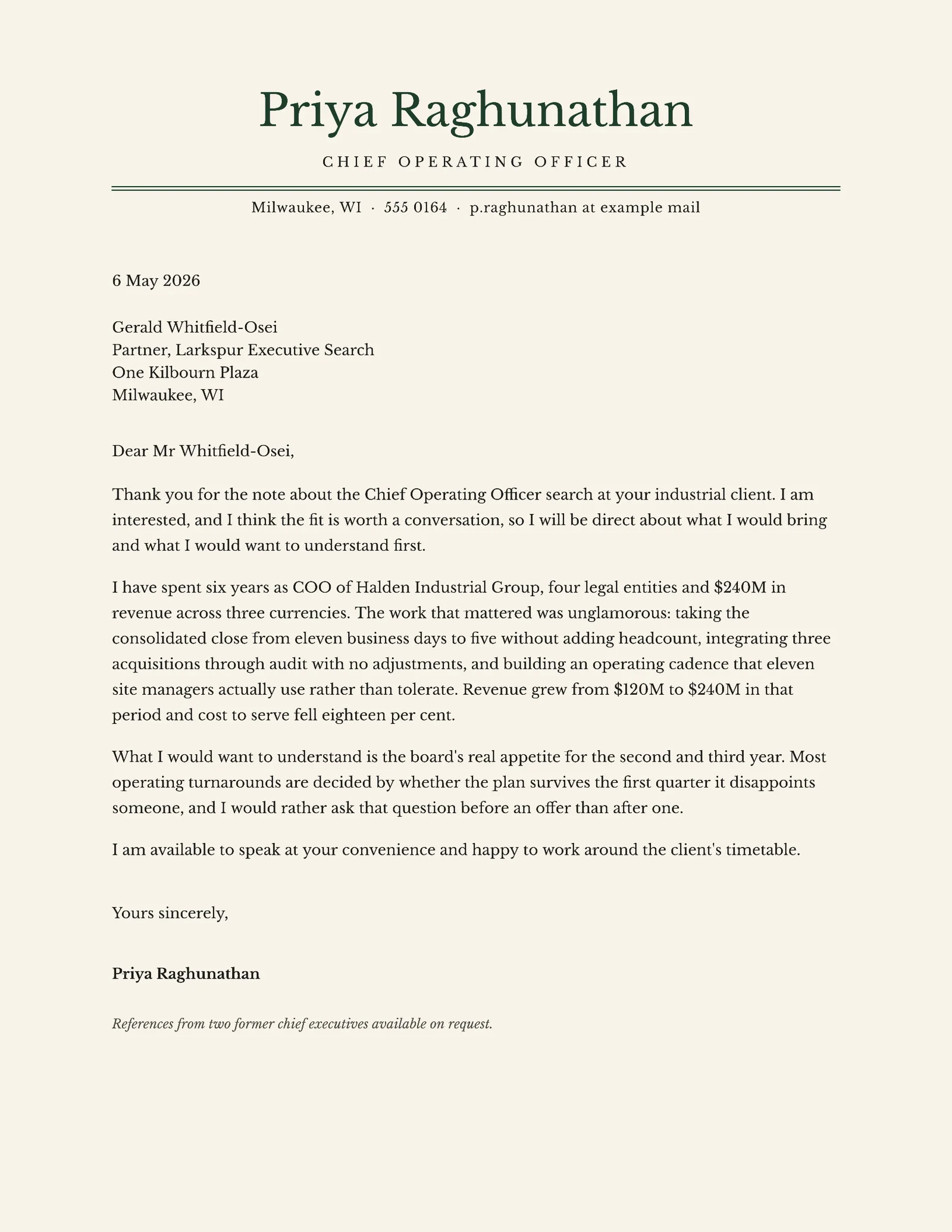 Executive Cover Letter — Letter Cover letter template