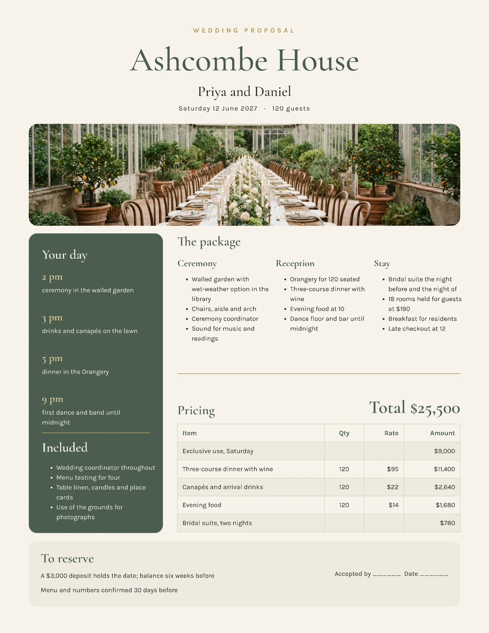 Elegant Hotel Wedding Package Proposal — 2-page Proposal template, page 2 of 2