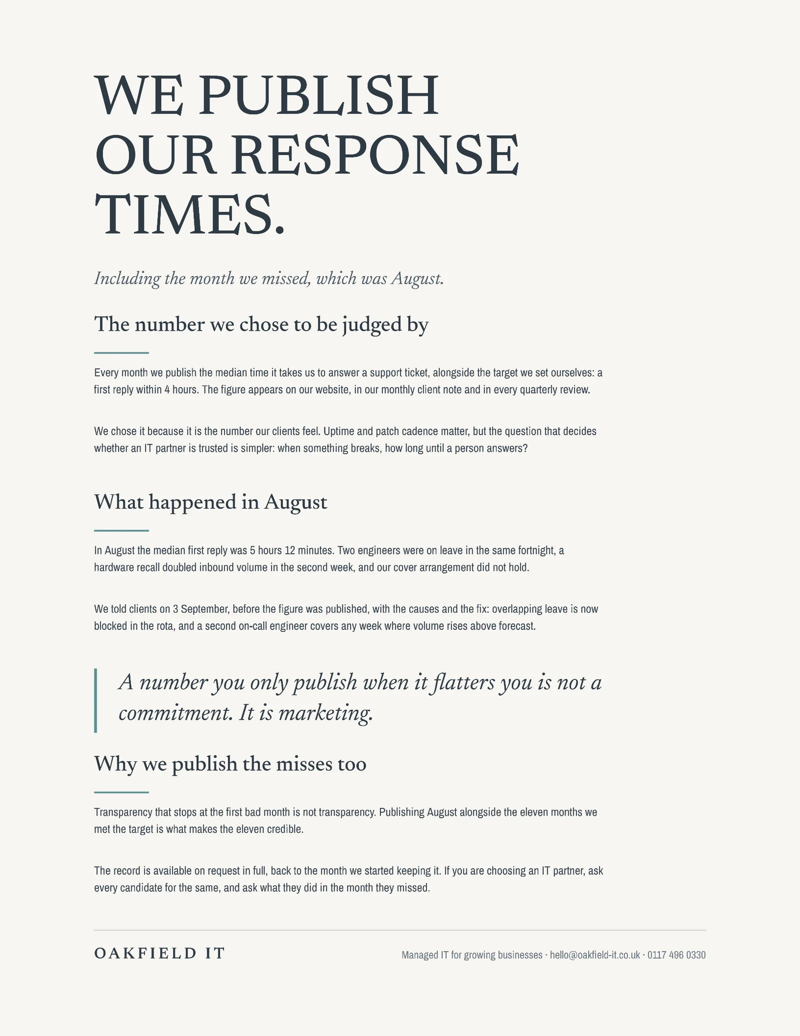 Published Response One Pager — Letter One pager template
