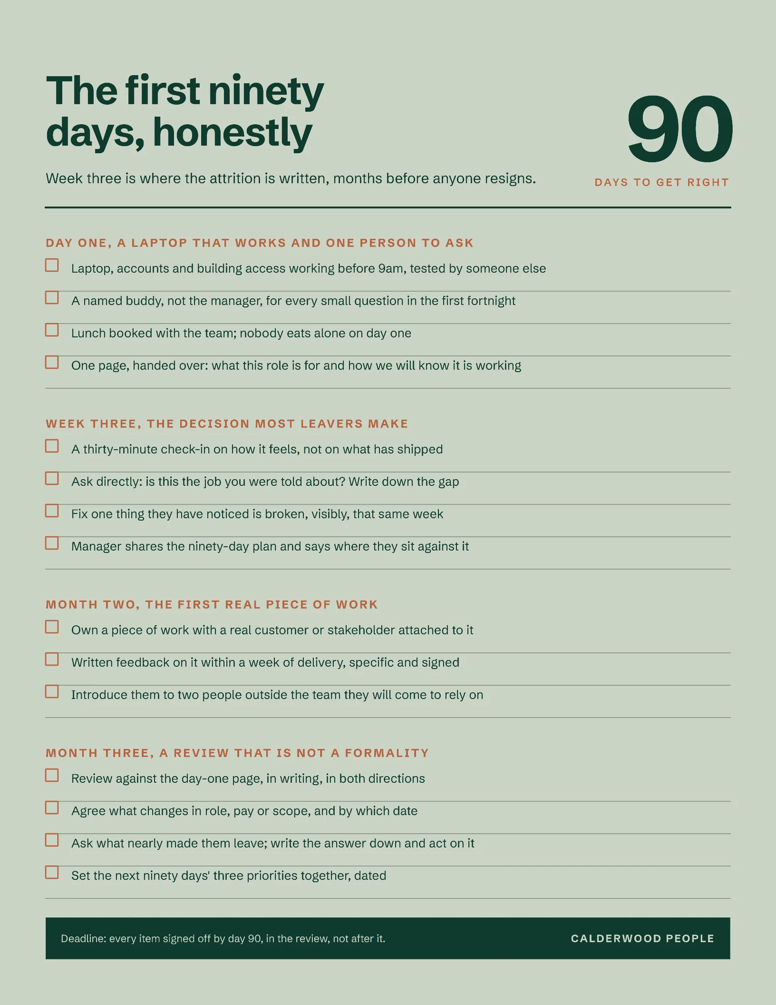 First Ninety One Pager — Letter One pager template