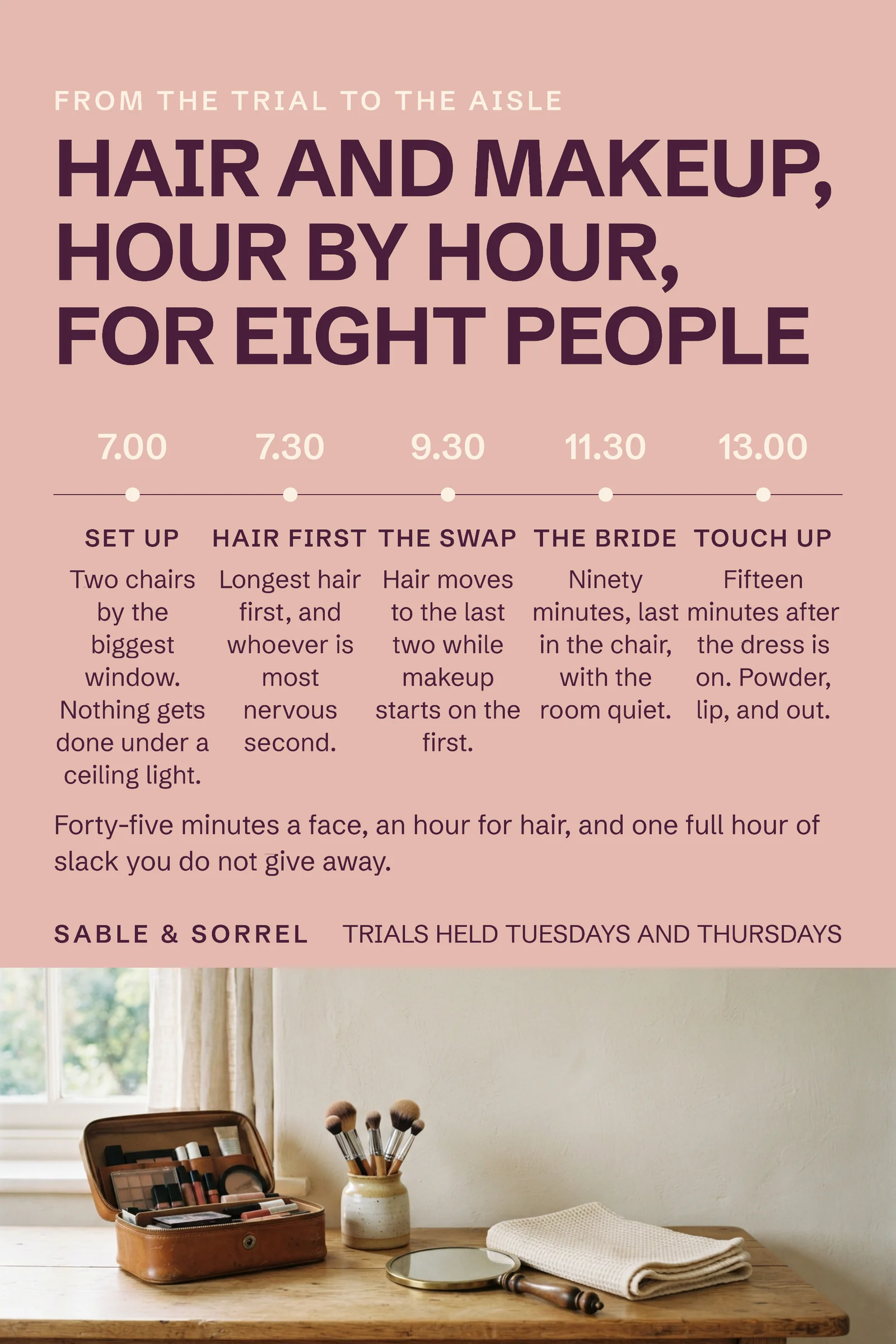 Clay Pink Plum Five Stage Schedule Wedding Hair And Makeup Pinterest Pin — 2:3 Pinterest pin template