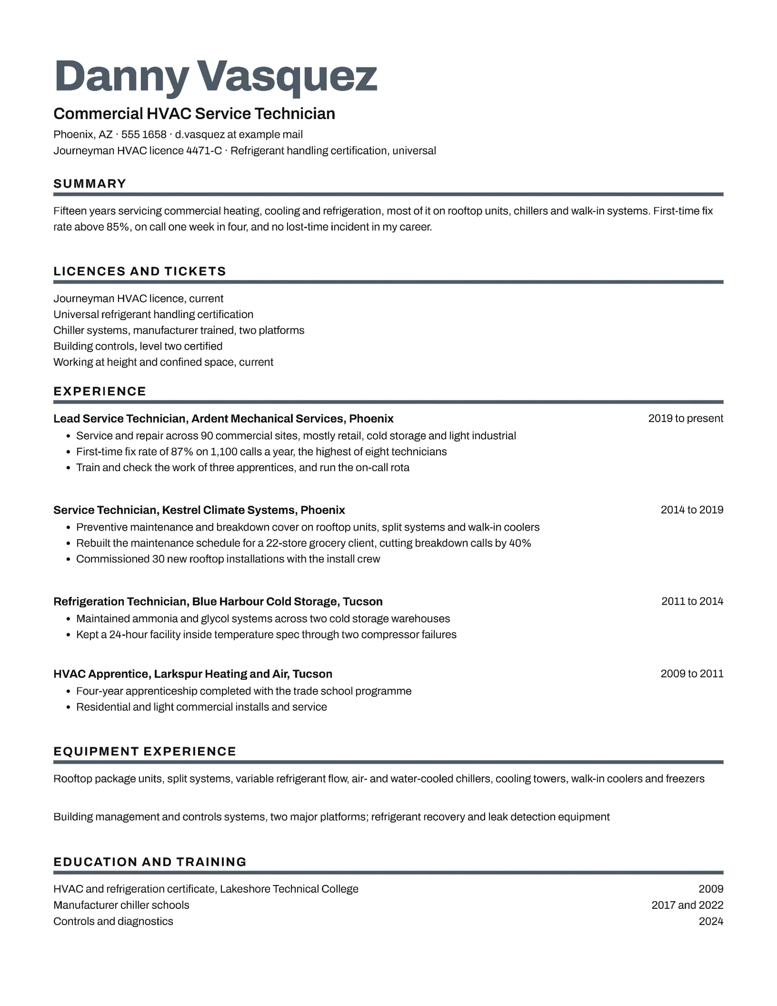 Steel Simple HVAC Service Technician Resume — Letter Resume template
