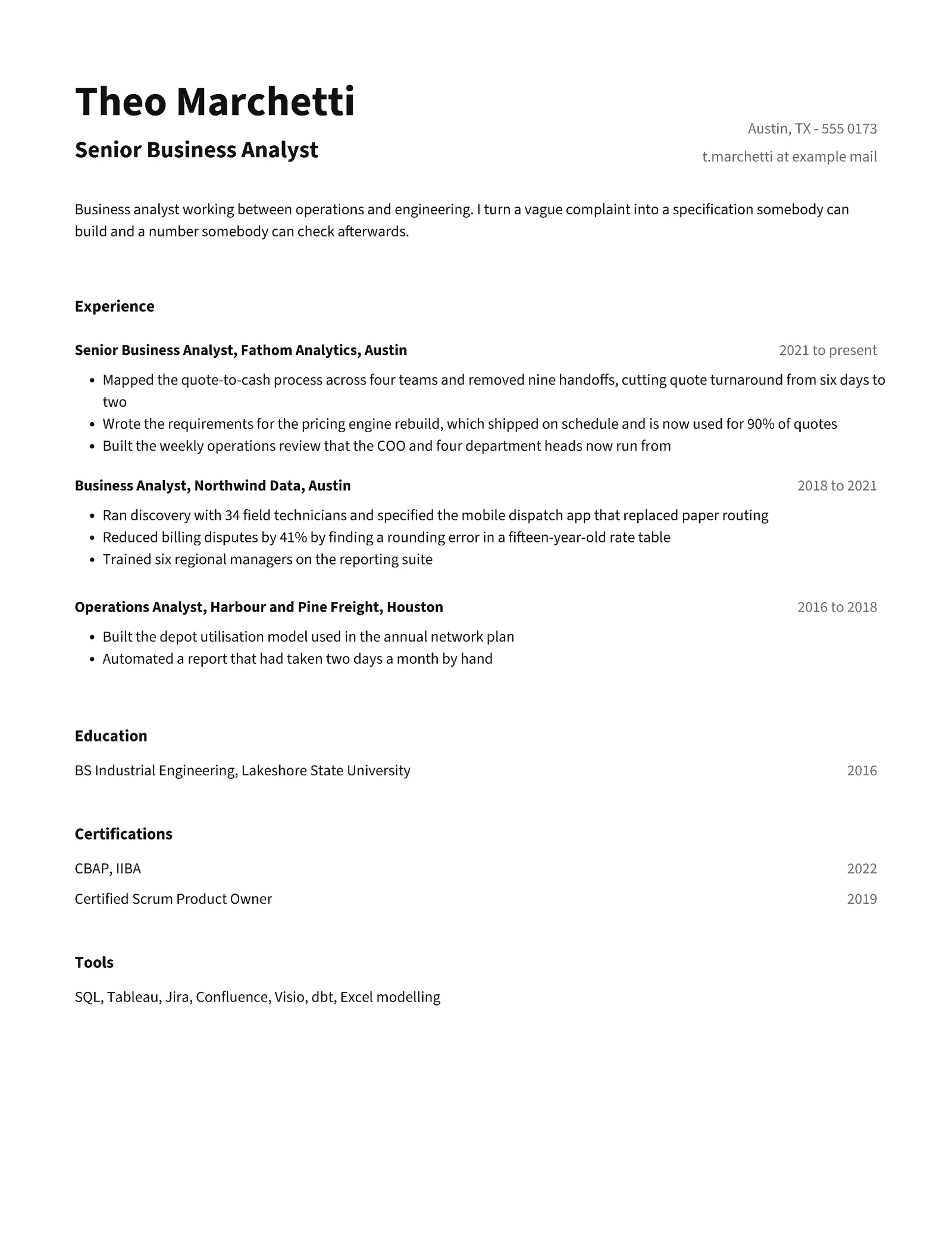Business Analyst Resume — Letter Resume template