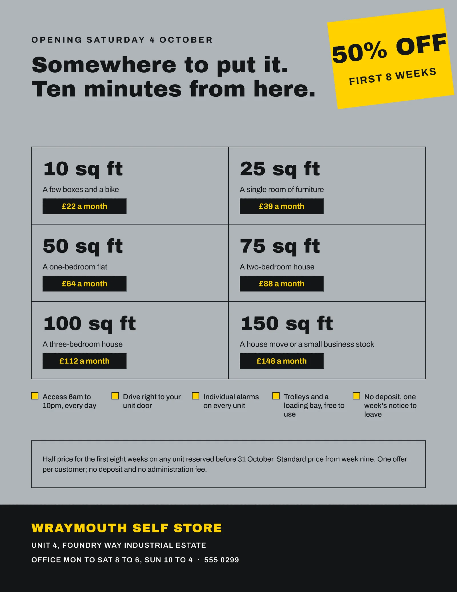 Steel Yellow Size Grid Self Storage Opening Flyer — Letter Flyer template