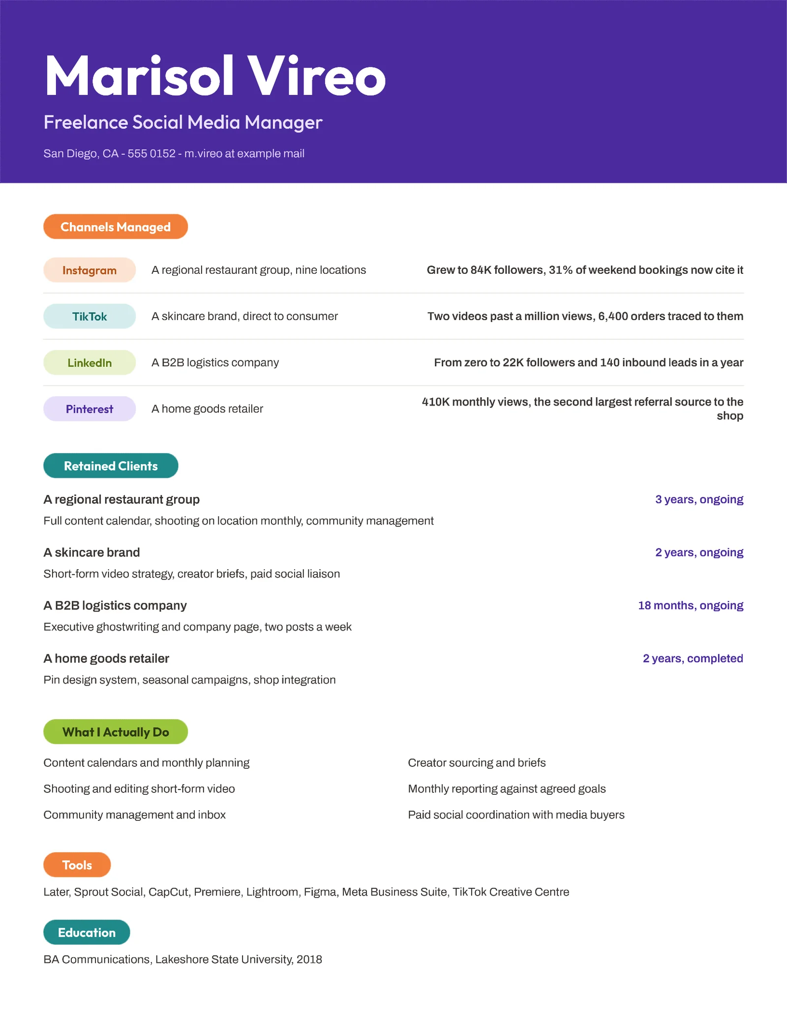 Social Media Manager Resume — Letter Resume template