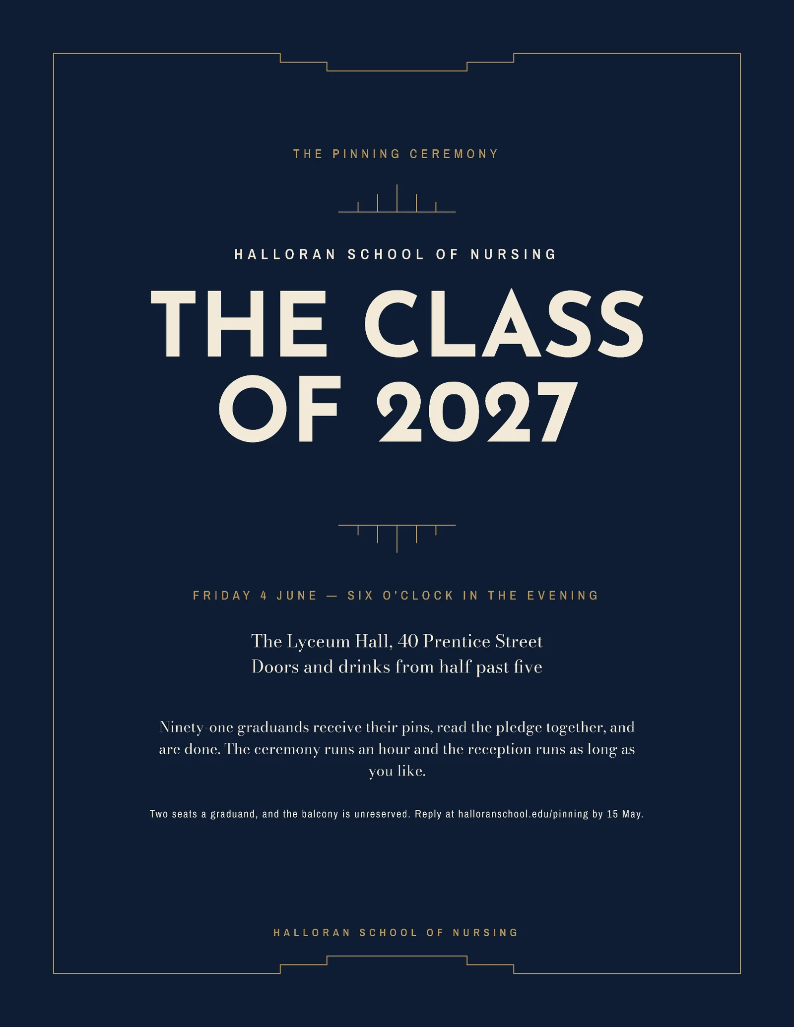 Navy Art Deco Nursing School Pinning Invitation — Letter Invitation template