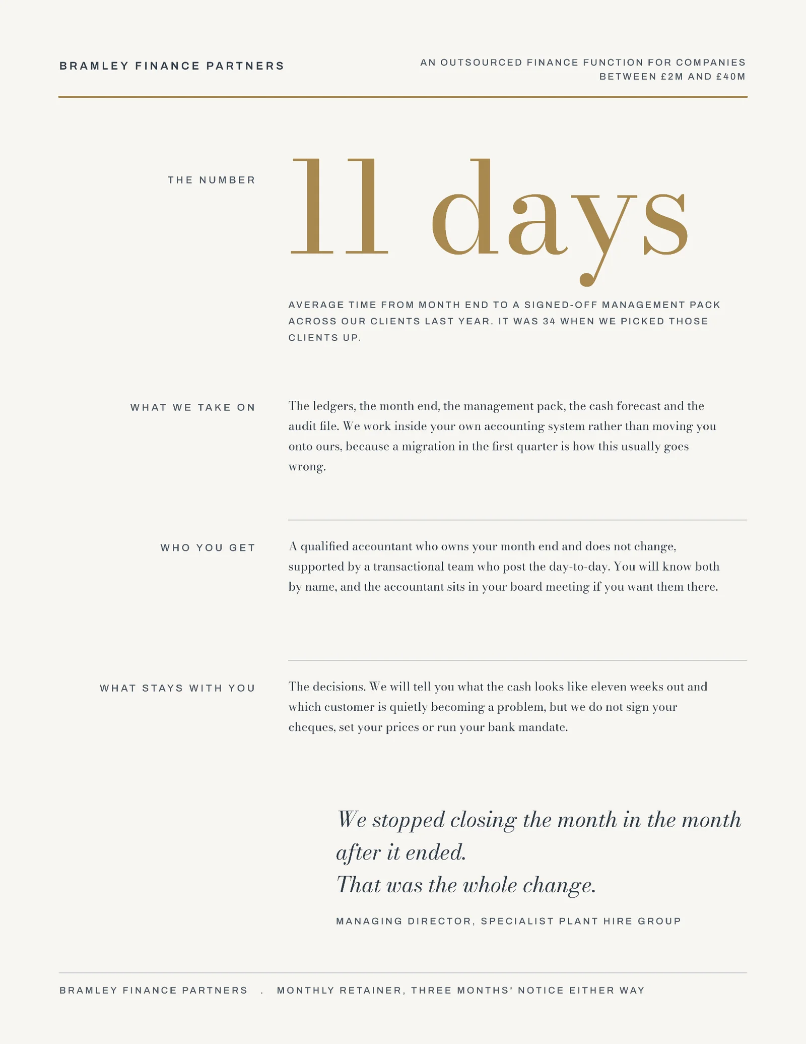 Outsourced Finance Eleven Days One-Pager — 2-page One pager template, page 2 of 2