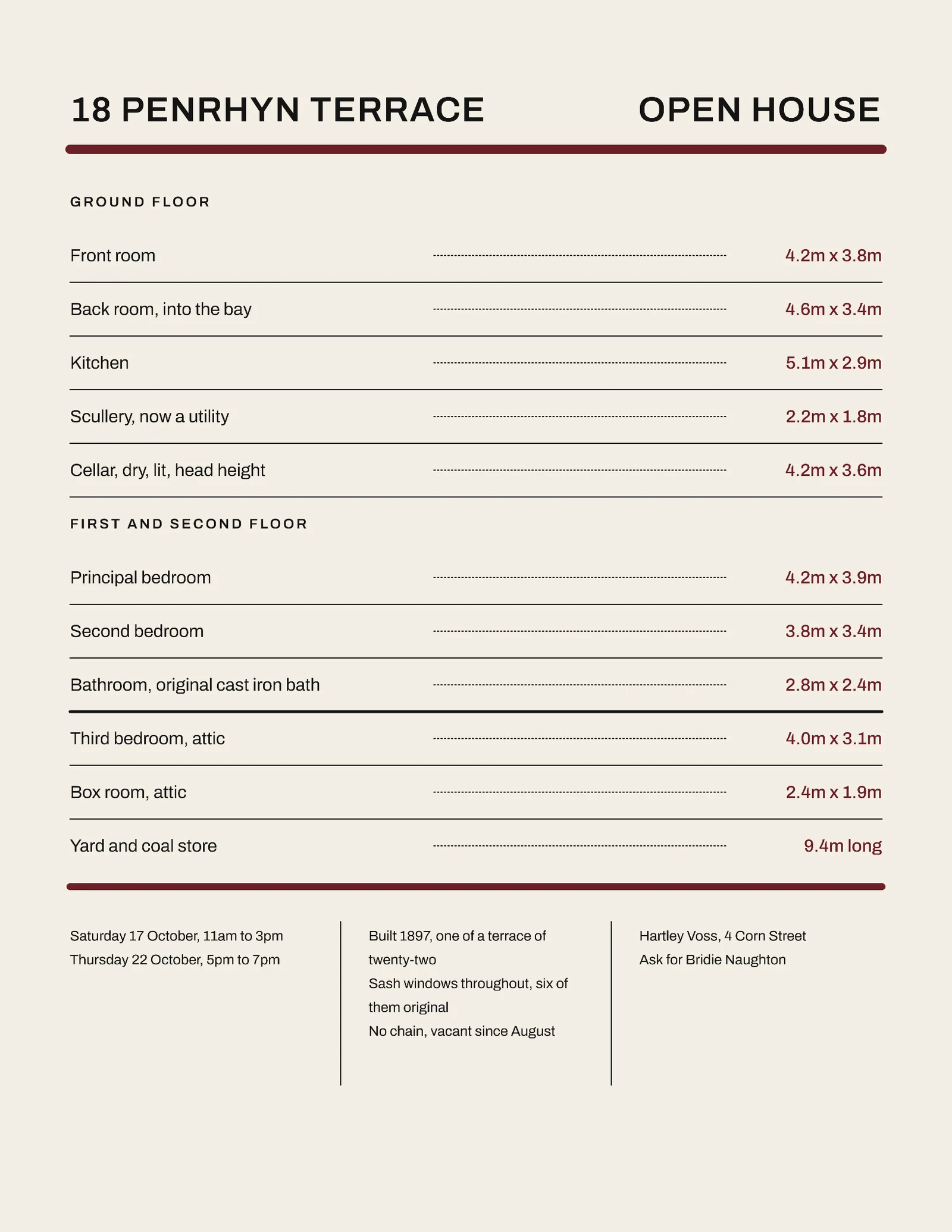 Bone Oxblood Leader Dot Schedule Period Terrace Open House Flyer — Letter Flyer template