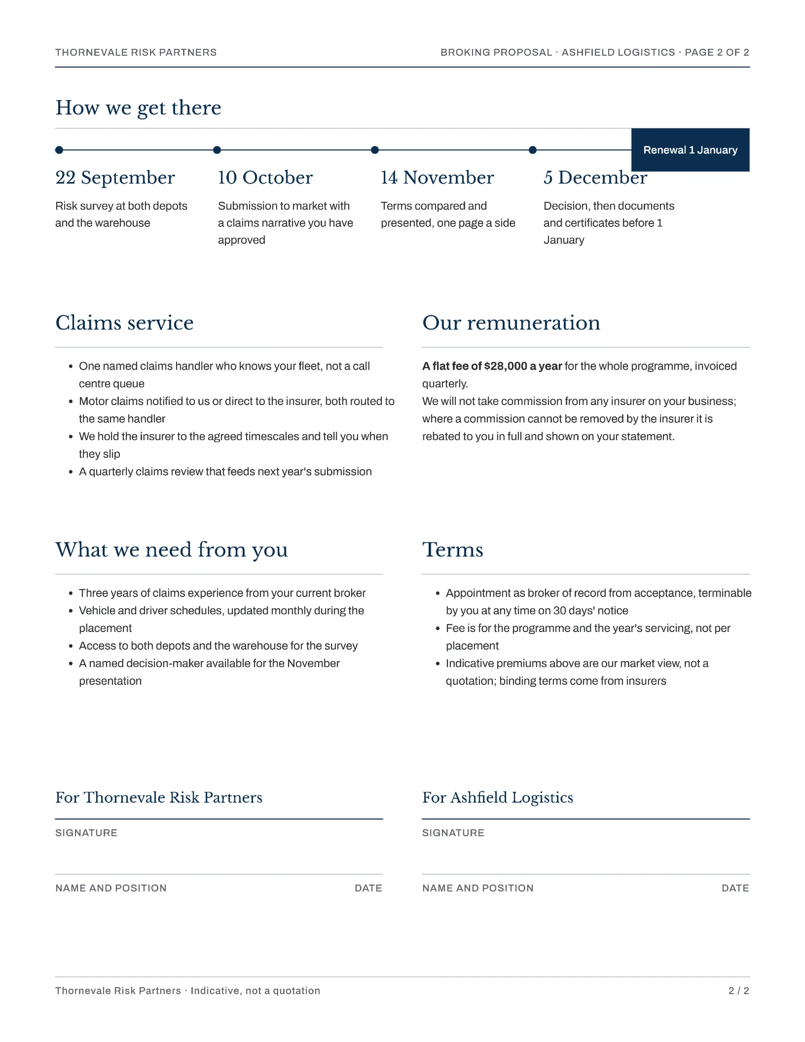 Prussian Blue Schedule Insurance Broking Proposal — 2-page Proposal template, page 2 of 2
