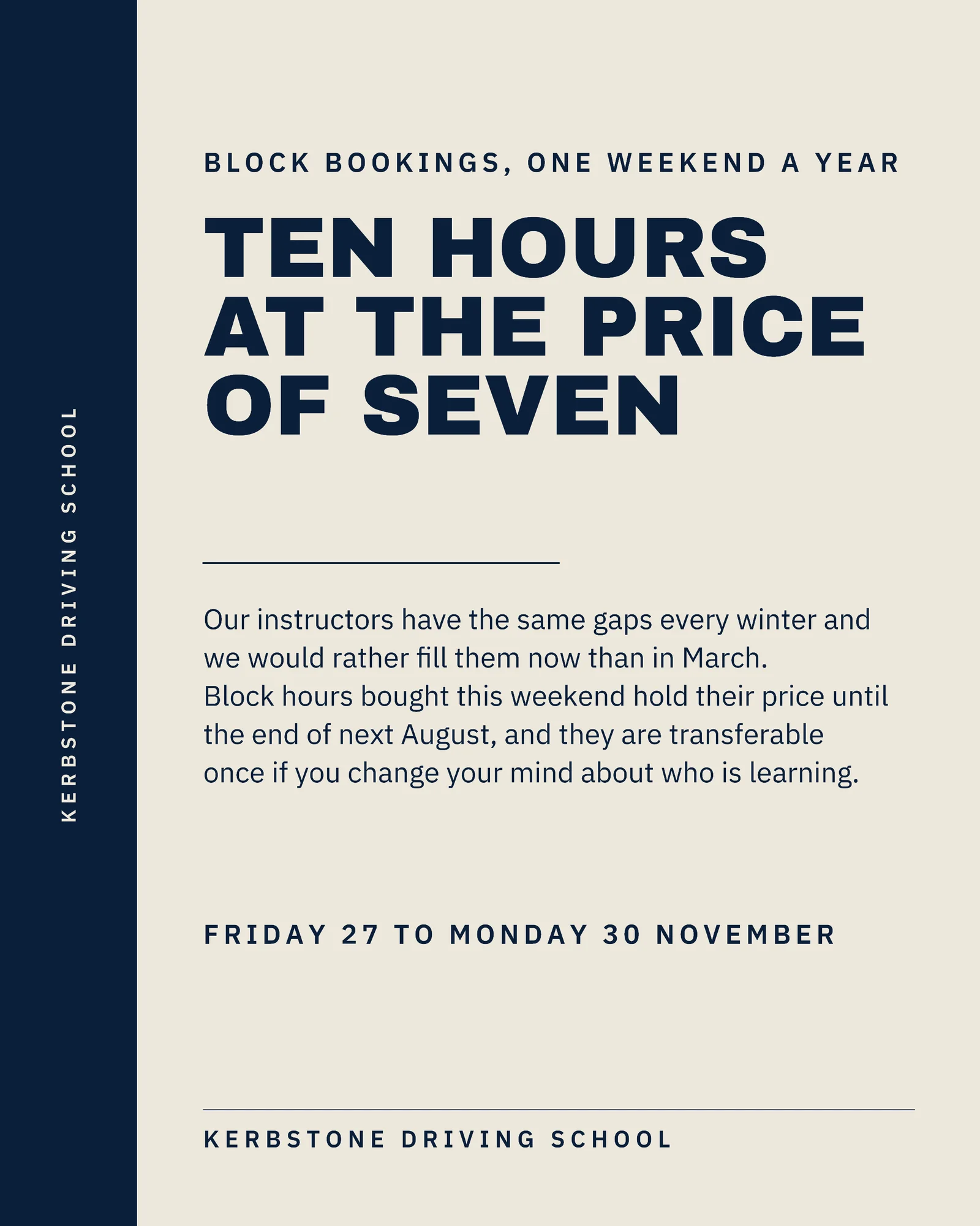 Navy Signal Step Ladder Driving School Black Friday Hours Facebook Carousel — 5-panel Facebook carousel carousel template, page 1 of 5