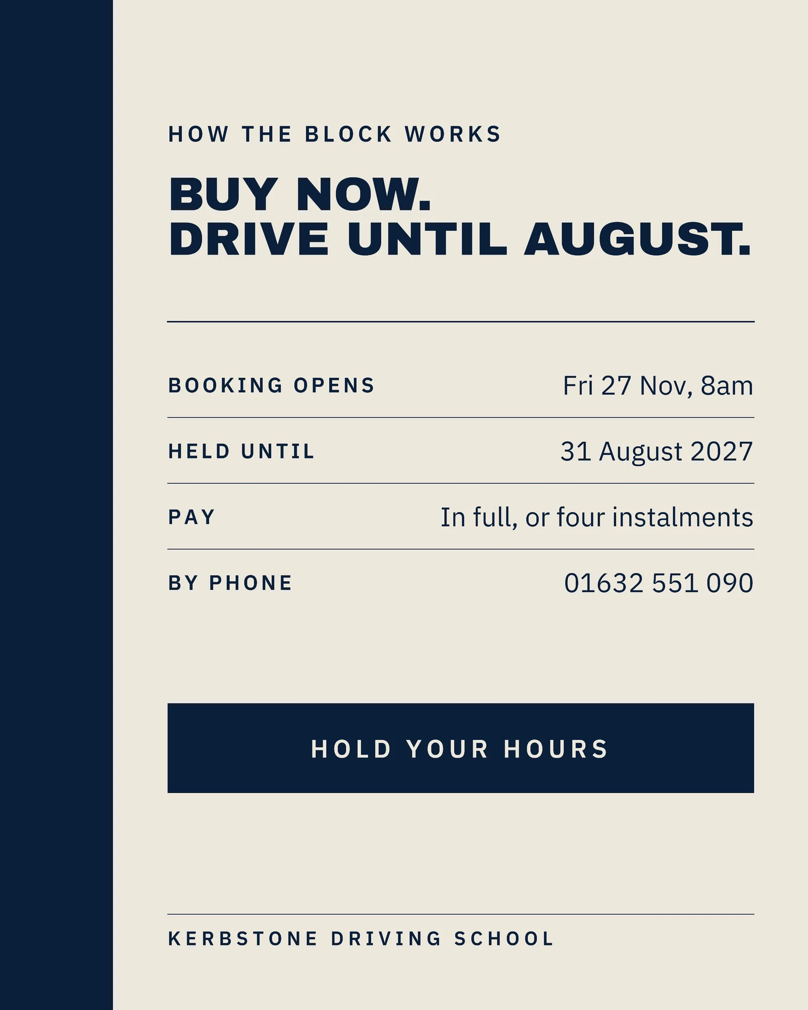 Navy Signal Step Ladder Driving School Black Friday Hours Facebook Carousel — 5-panel Facebook carousel carousel template, page 5 of 5