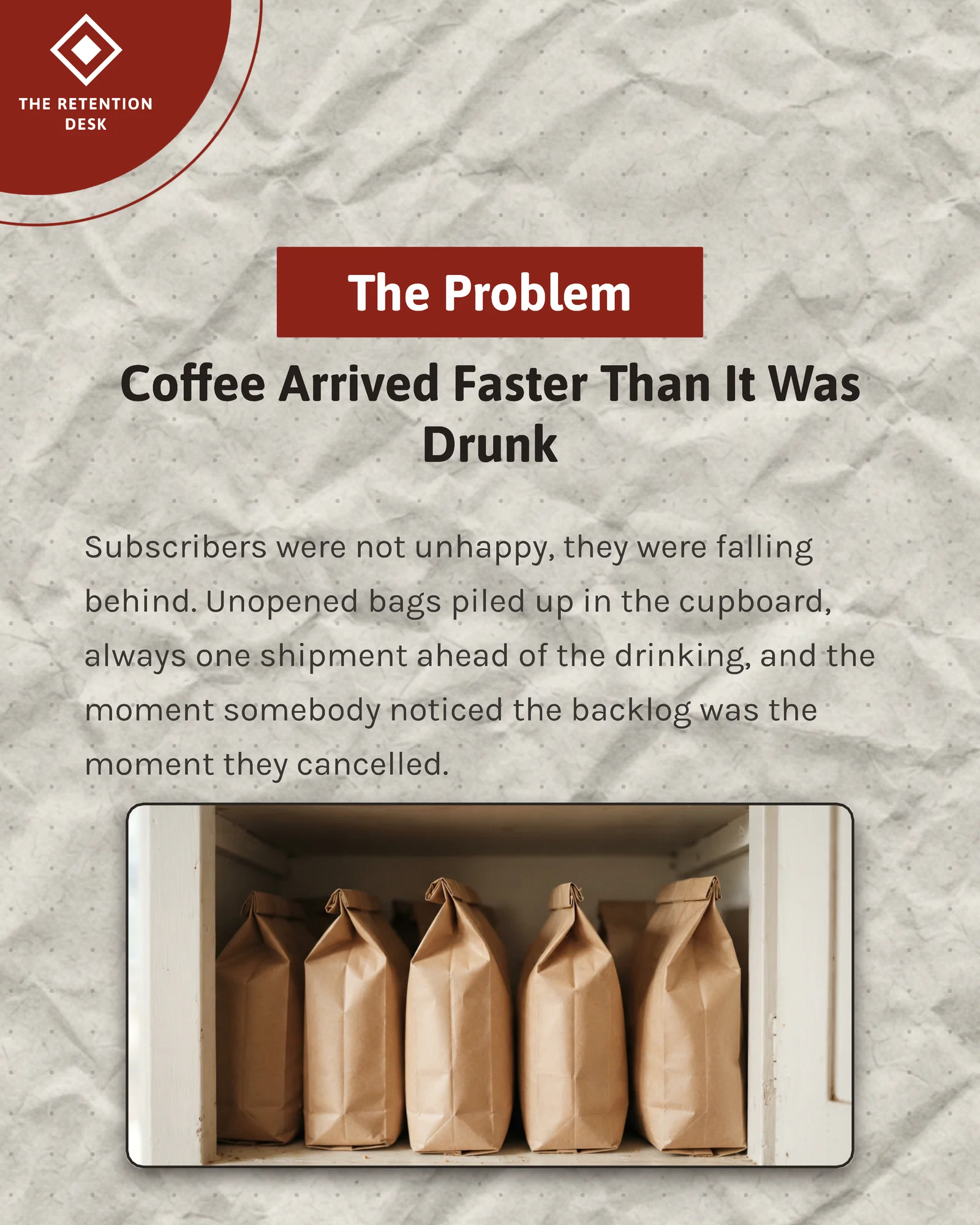 Oxblood paper subscription teardown carousel — 5-panel Instagram carousel carousel template, page 2 of 5