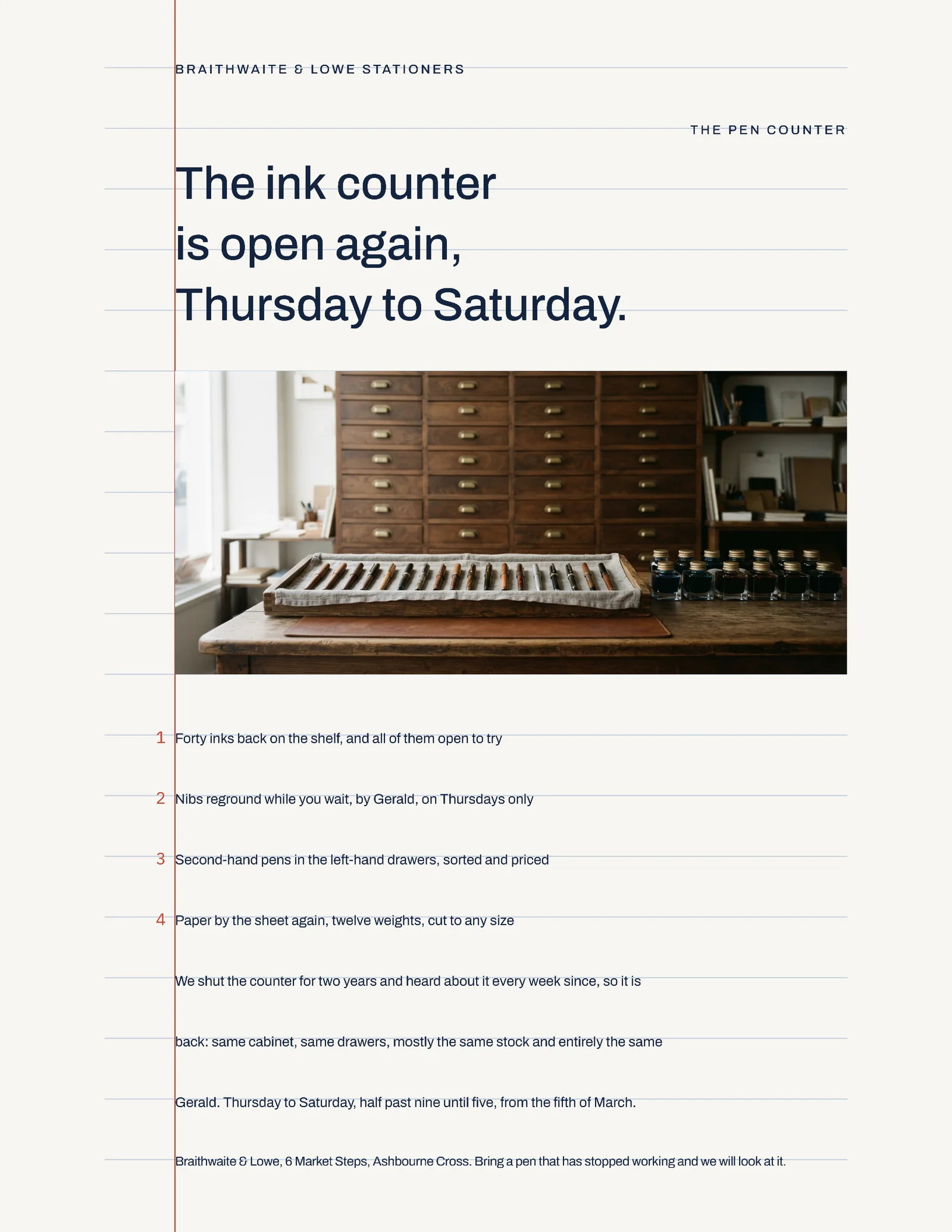 Chalk Ink Ruled Page Stationers Pen Counter Flyer — Letter Flyer template