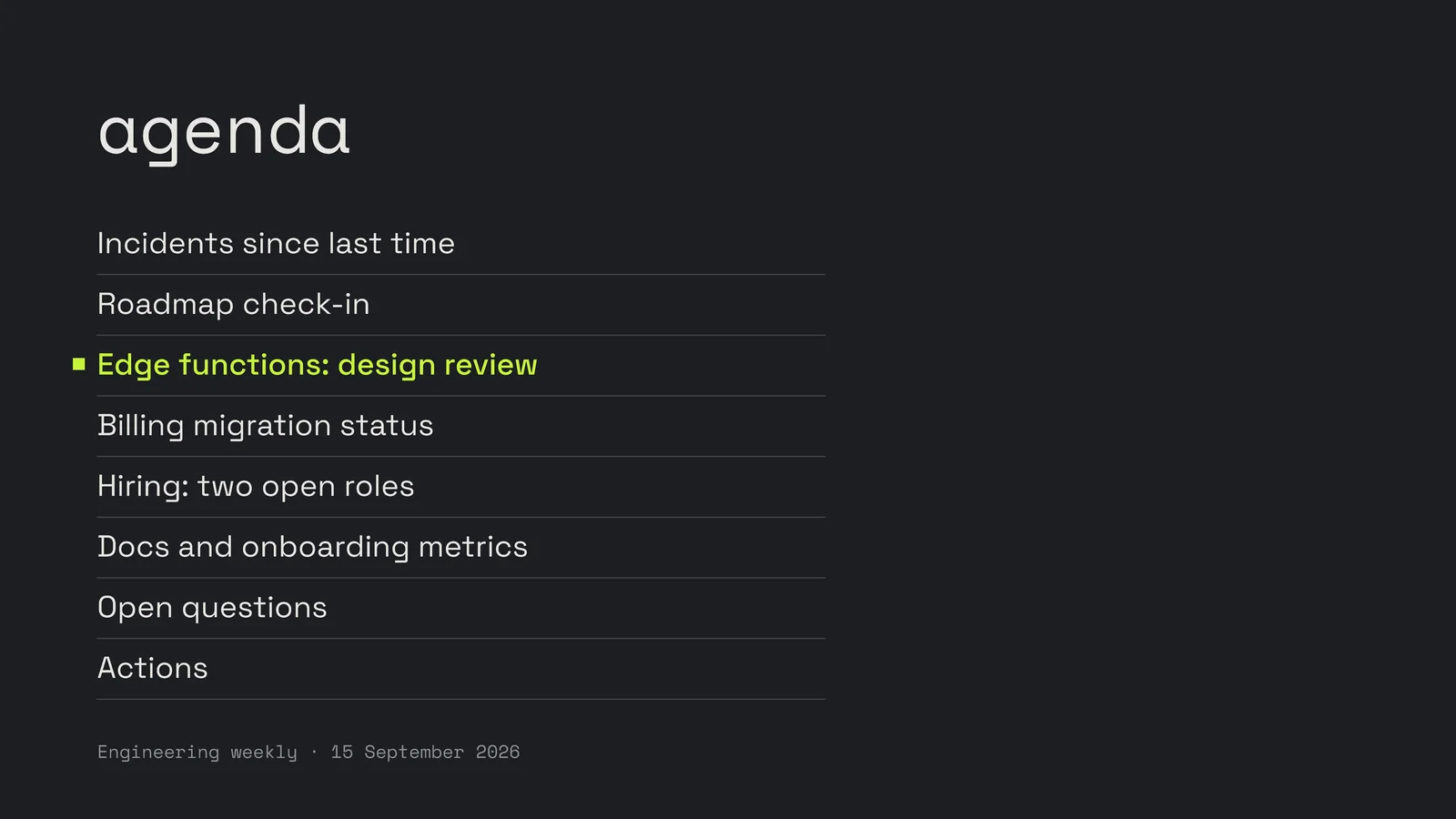 Single Column Agenda Slide — 16:9 Slide template