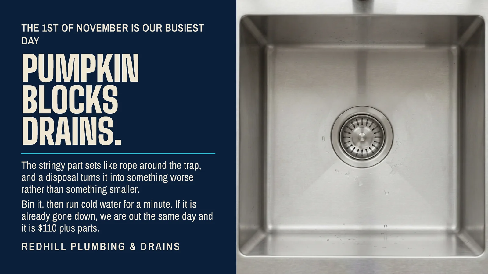 Ink Left Column Plumbing Halloween Blocked Drain YouTube Ad — 16:9 YouTube ad template