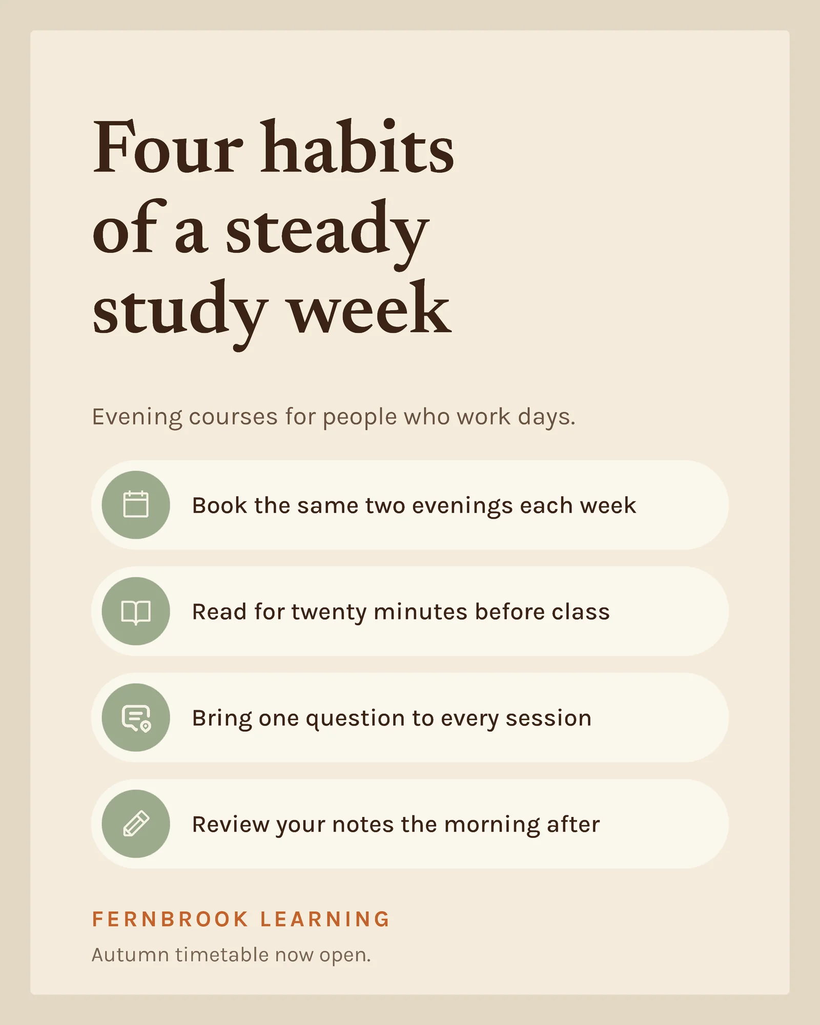 Adult Learning Study Habits List — 4:5 Instagram ad template