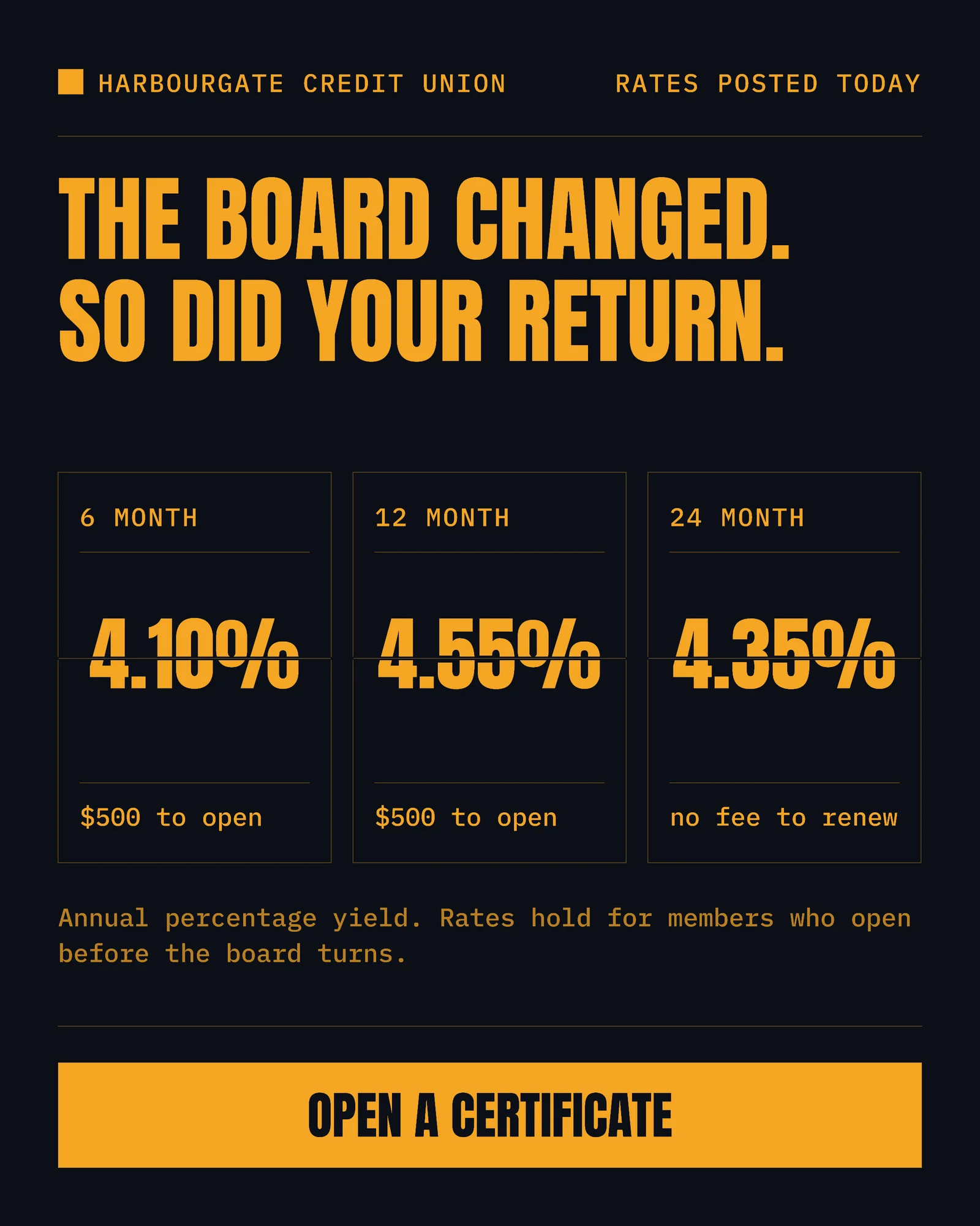 Amber Rate Board Savings Certificate Instagram Ad — 4:5 Instagram ad template