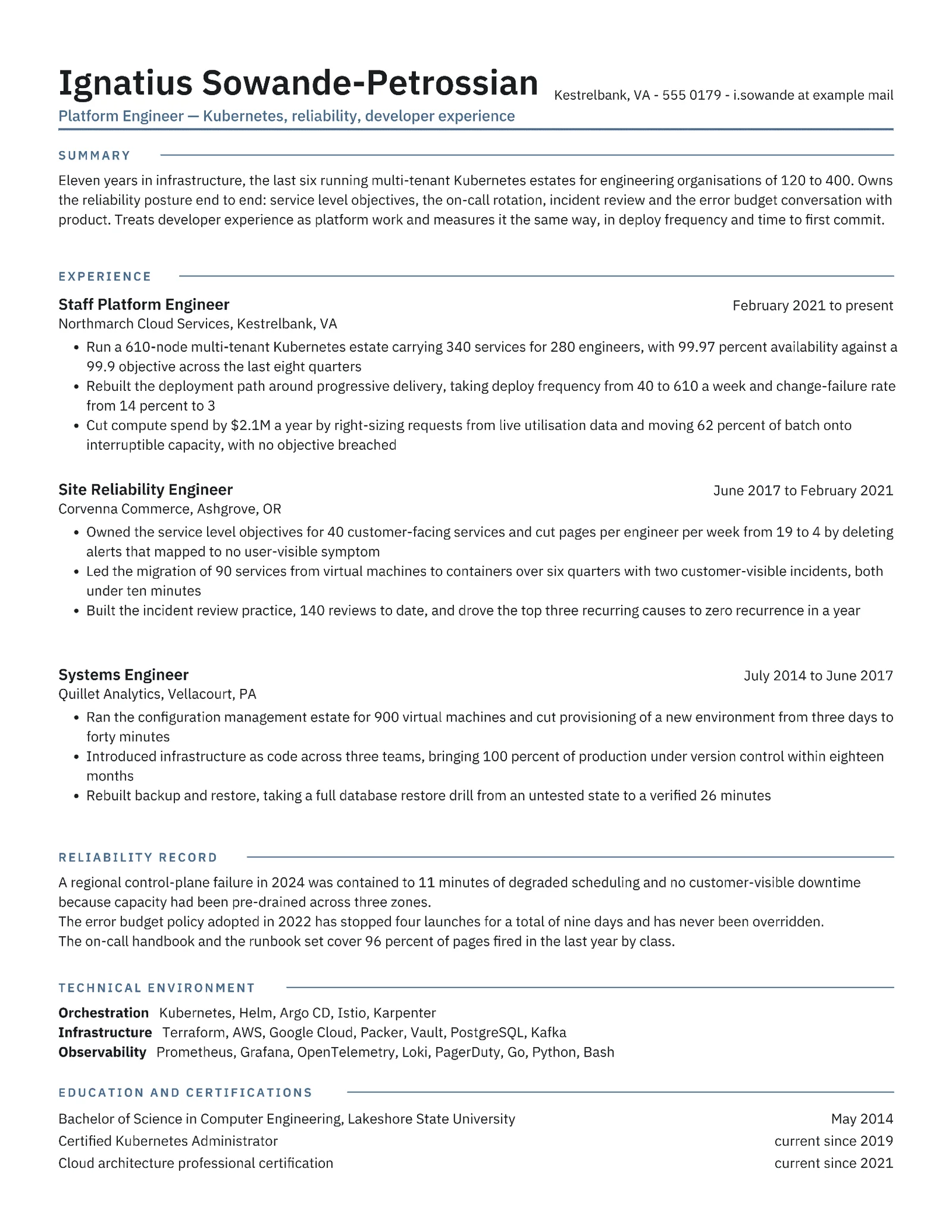 Platform Engineer Resume — Letter Resume template