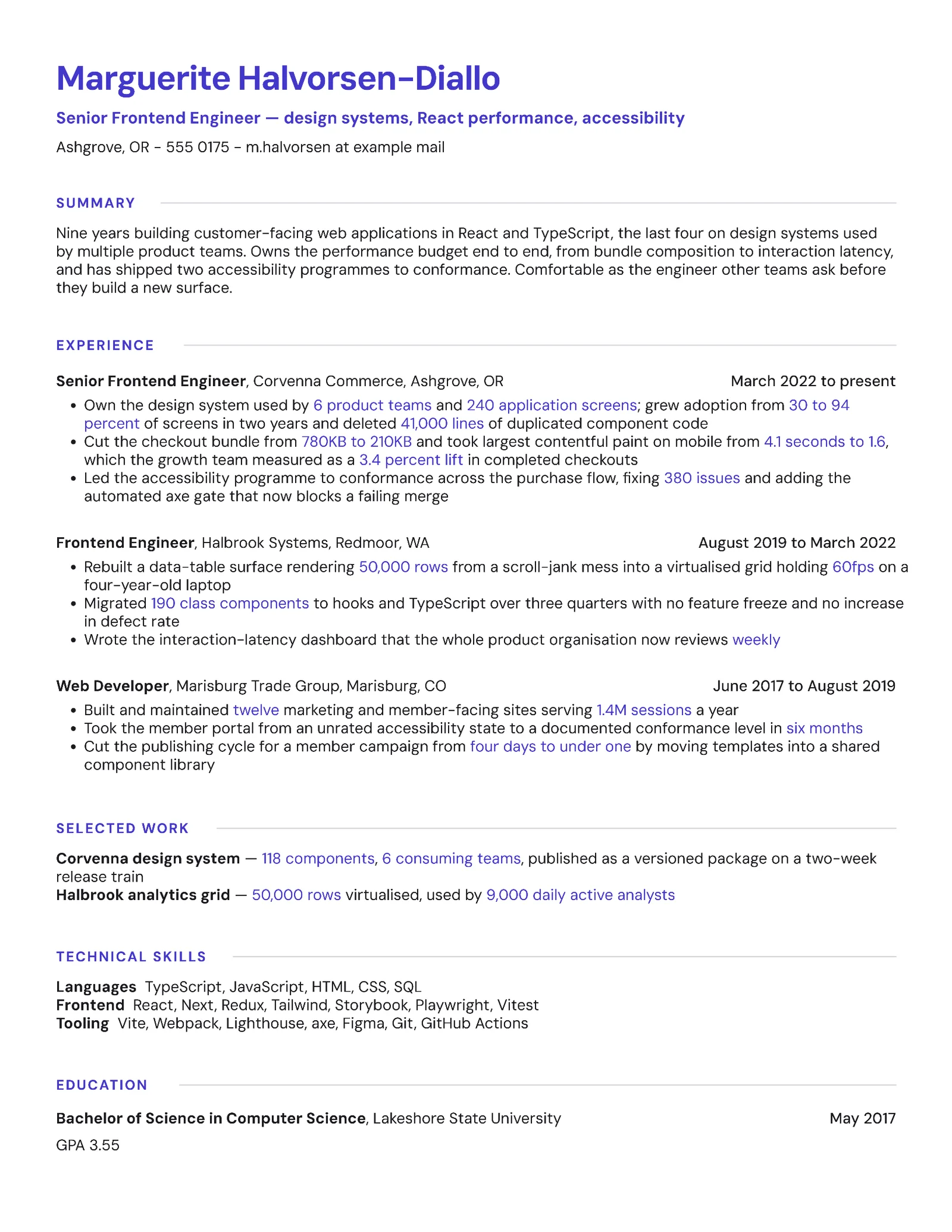 Senior Frontend Engineer Resume — Letter Resume template