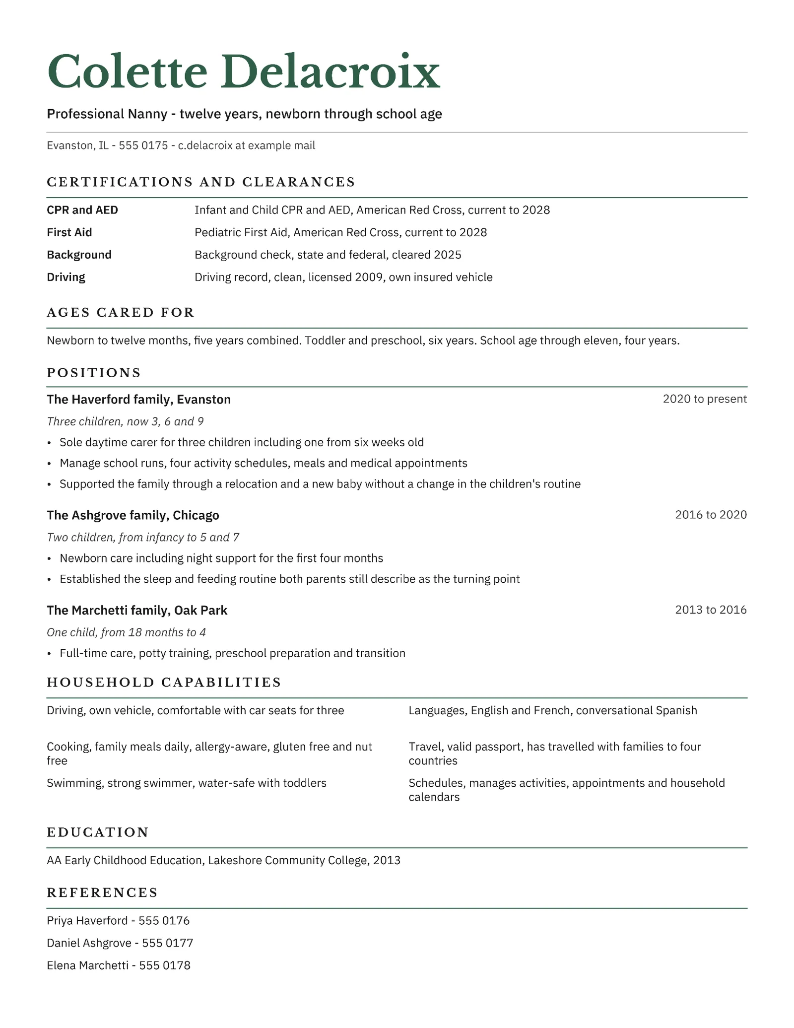 Nanny Resume — Letter Resume template