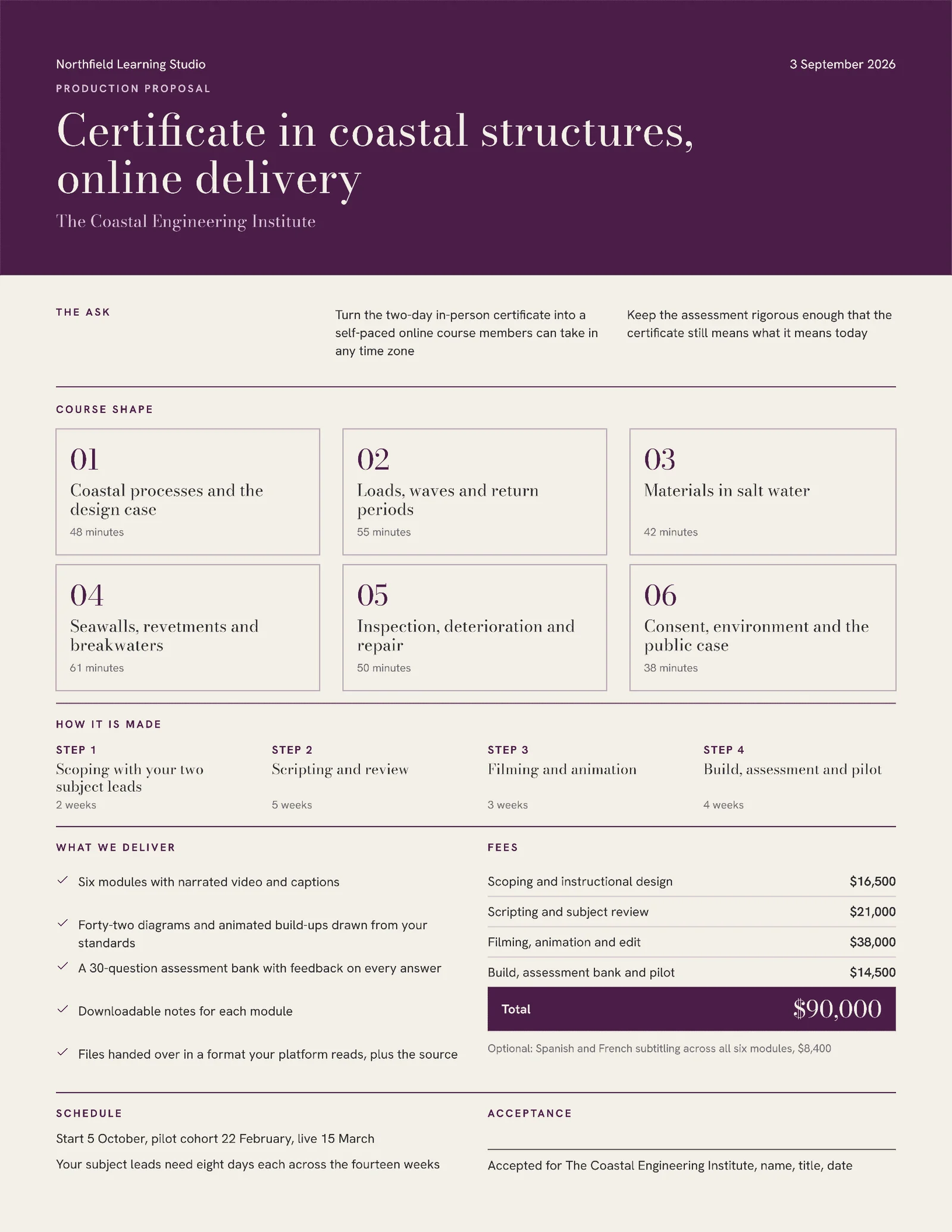 Bone Plum Online Course Production Proposal — 2-page Proposal template, page 2 of 2