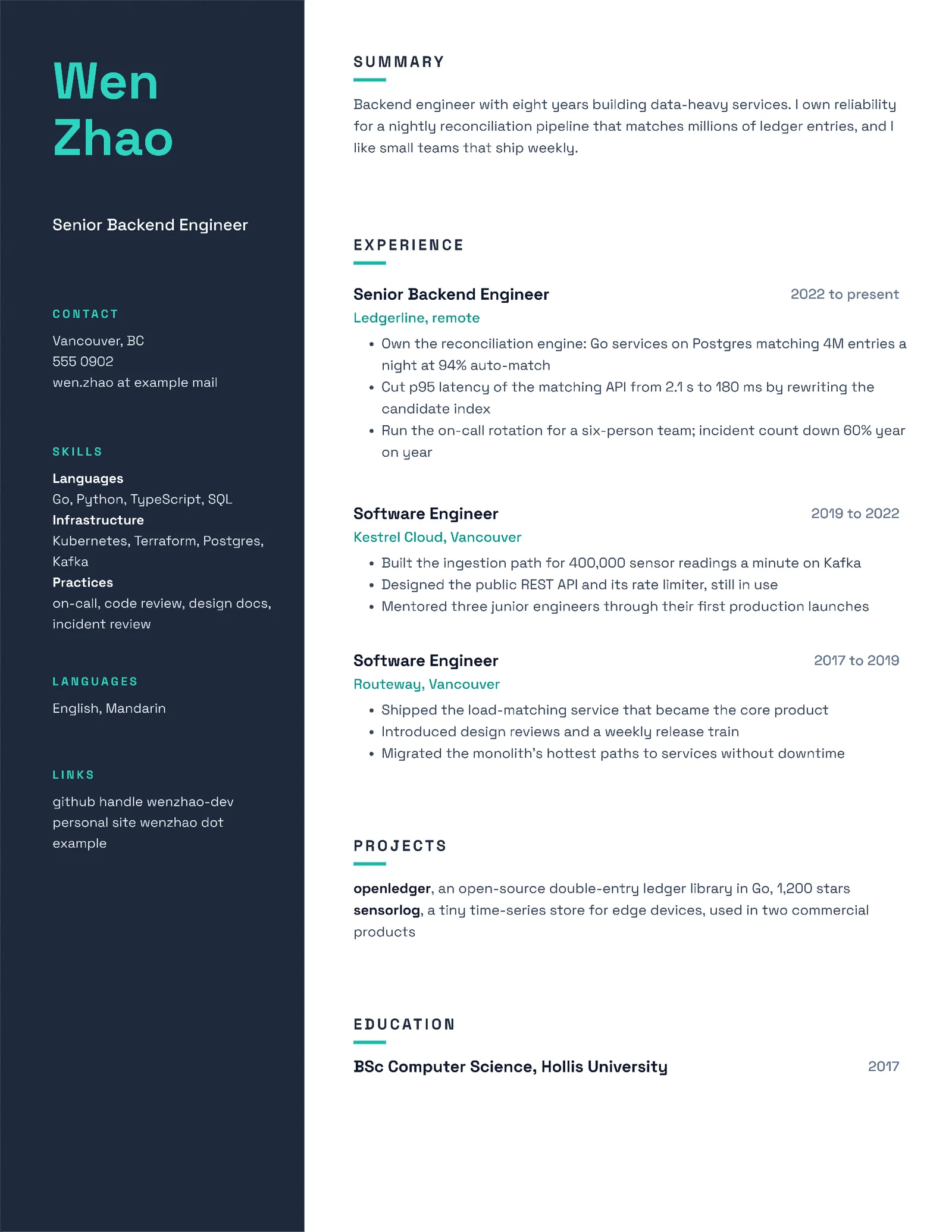 Modern Sidebar Software Engineer Résumé — Letter Resume template