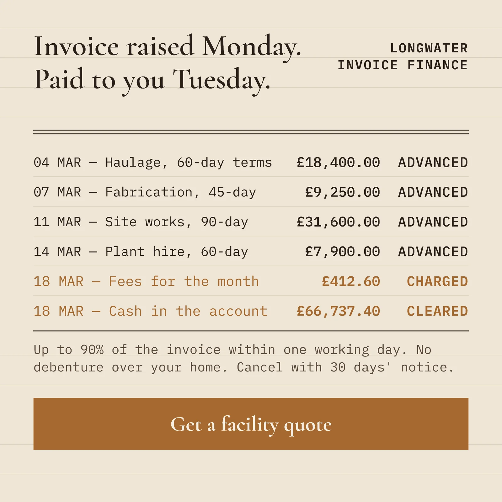 Ledger Column Invoice Finance Instagram Ad — 1:1 Instagram ad template
