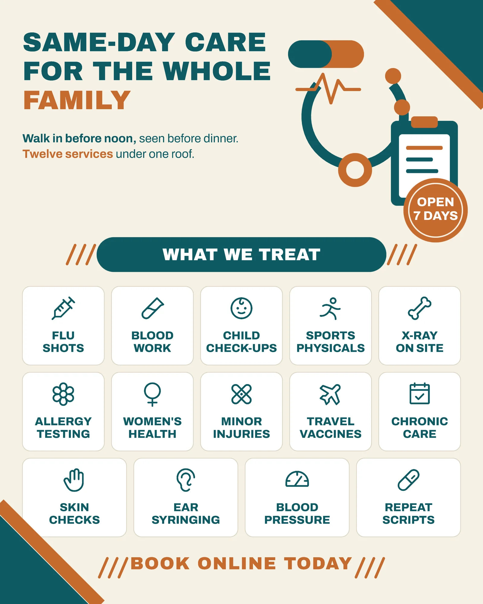 Same-Day Family Clinic Service Grid Instagram Ad — 4:5 Instagram ad template