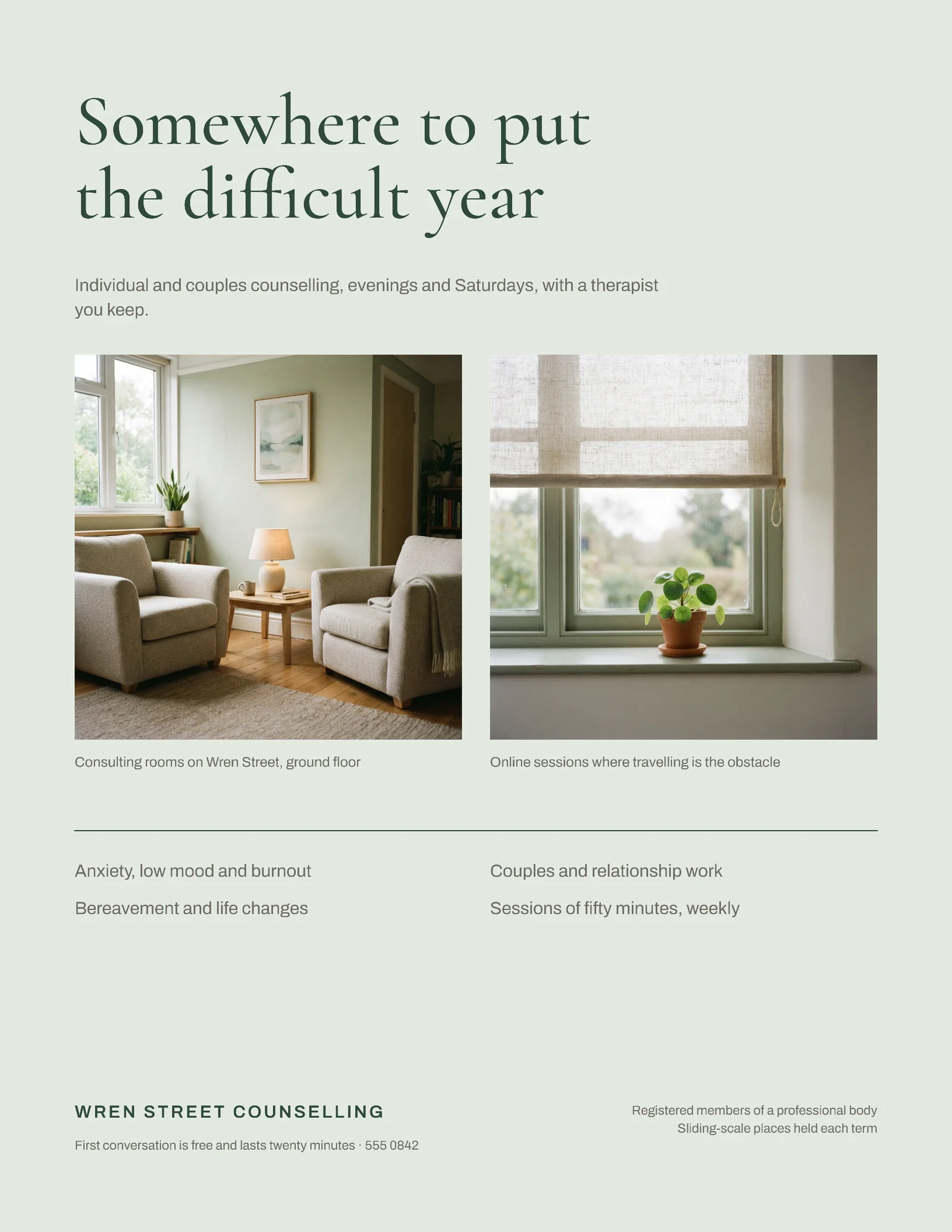 Sage Quiet Two Frame Counselling Practice Flyer — Letter Flyer template