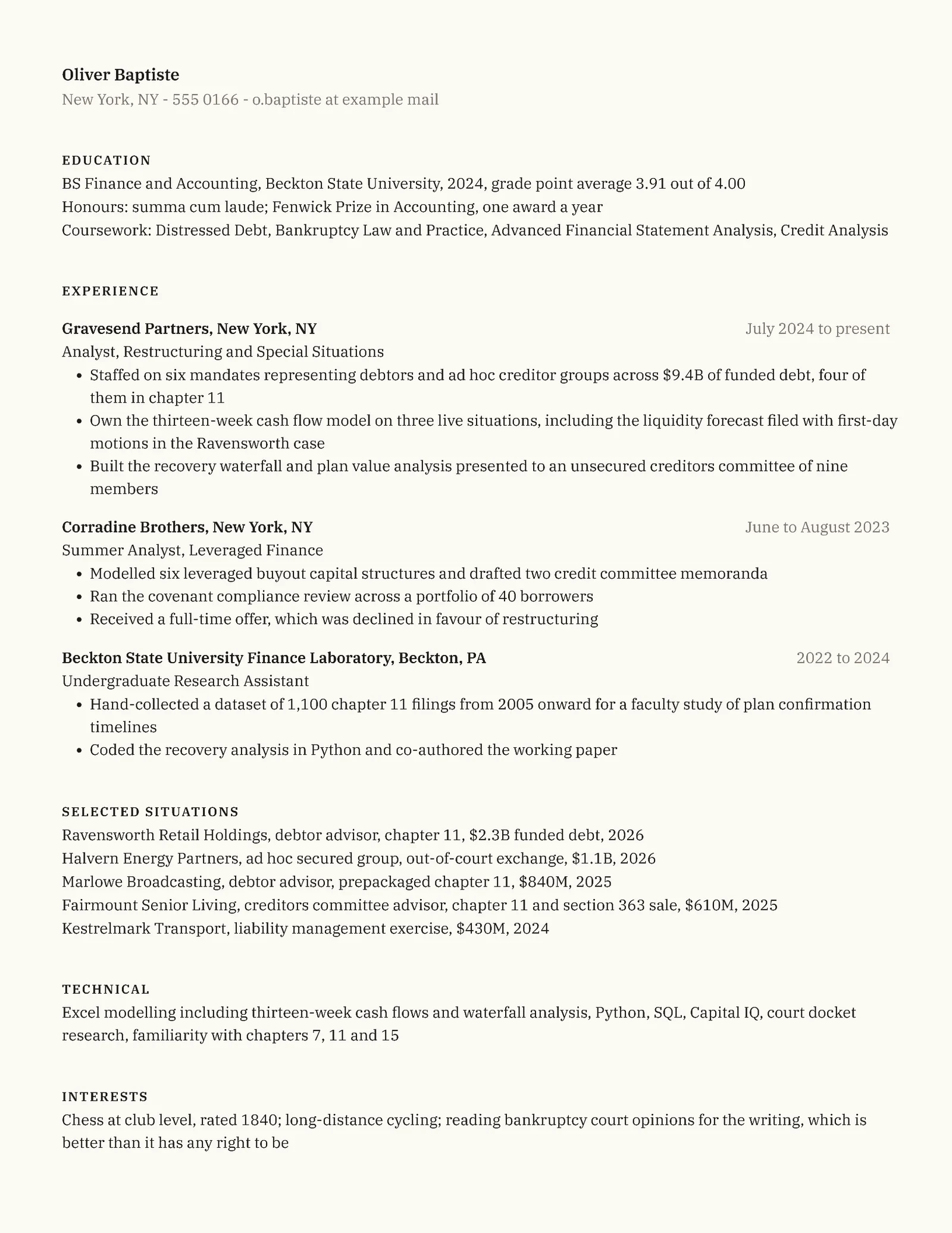 Investment Banking Analyst Resume — Letter Resume template