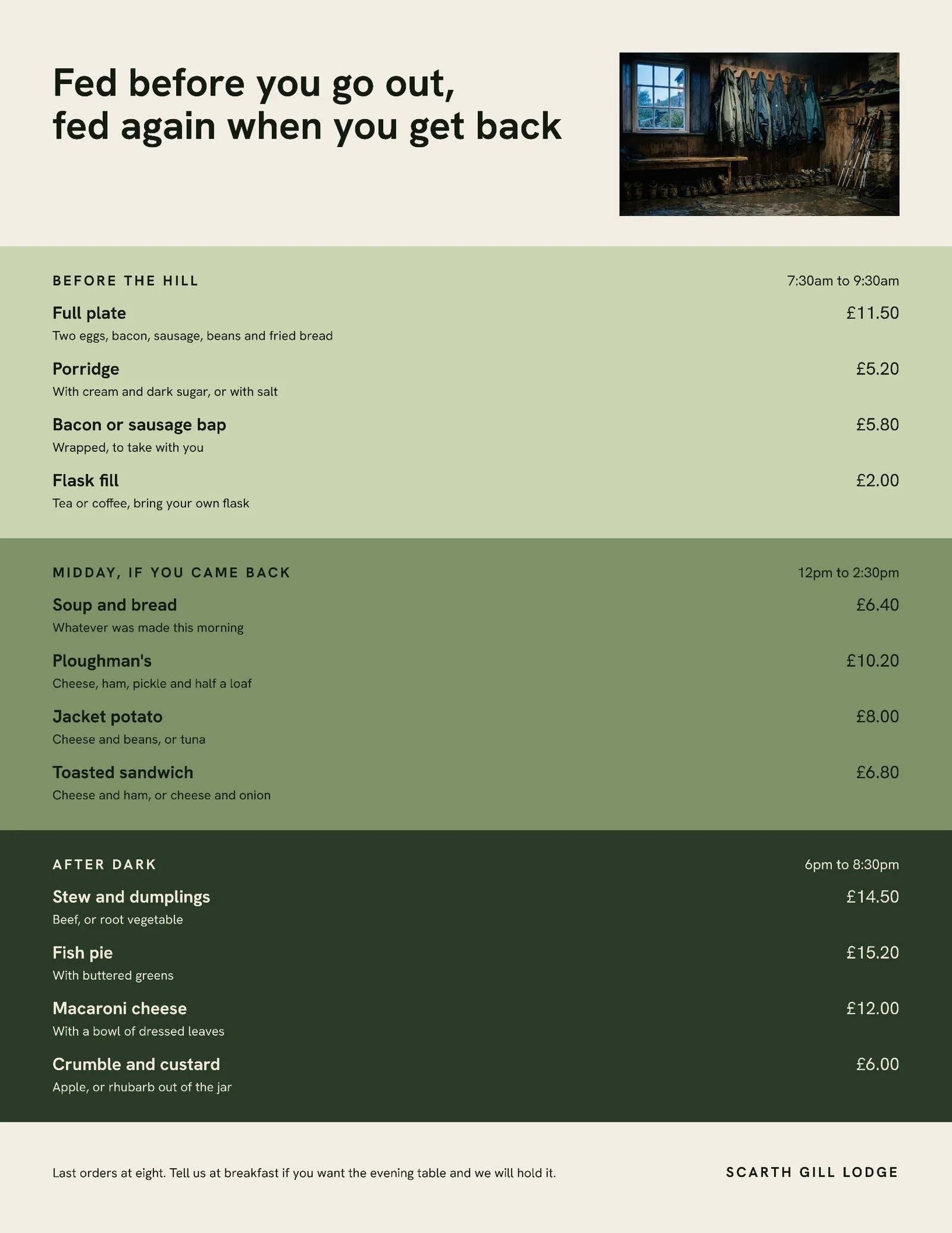 Walking Lodge Winter Day Menu — Letter Menu template
