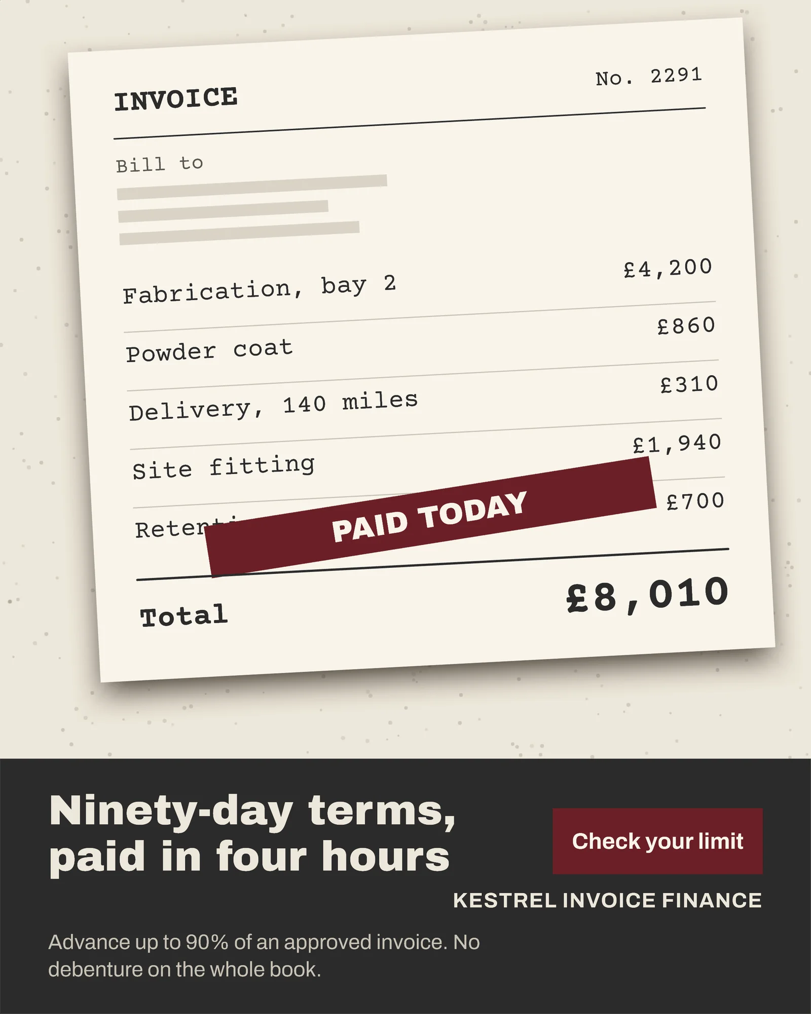 Bone Invoice Facsimile Invoice Finance Facebook Ad — 4:5 Facebook ad template
