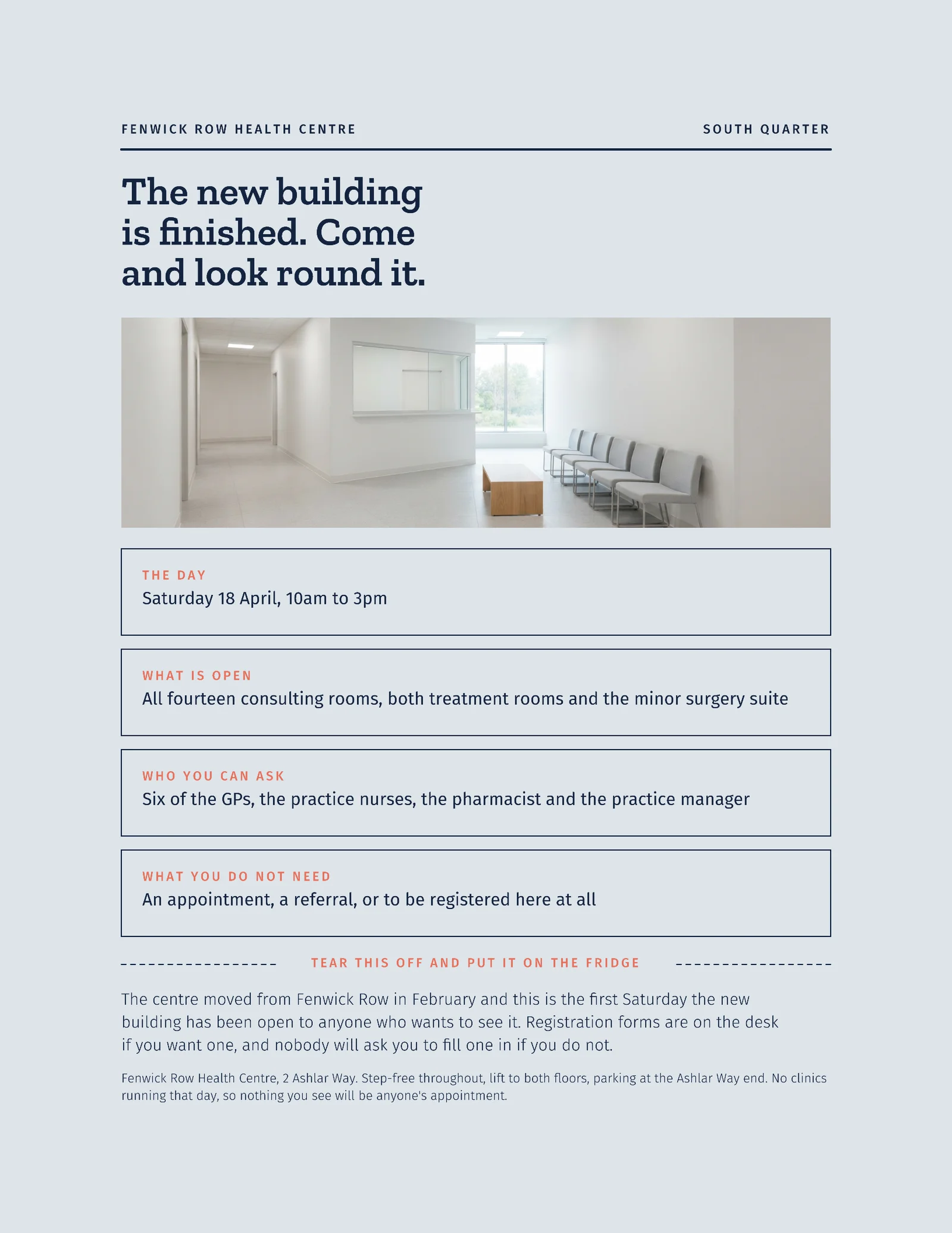 Blue-Grey Coral Boxed Fields Health Centre Open Day Invitation — Letter Invitation template