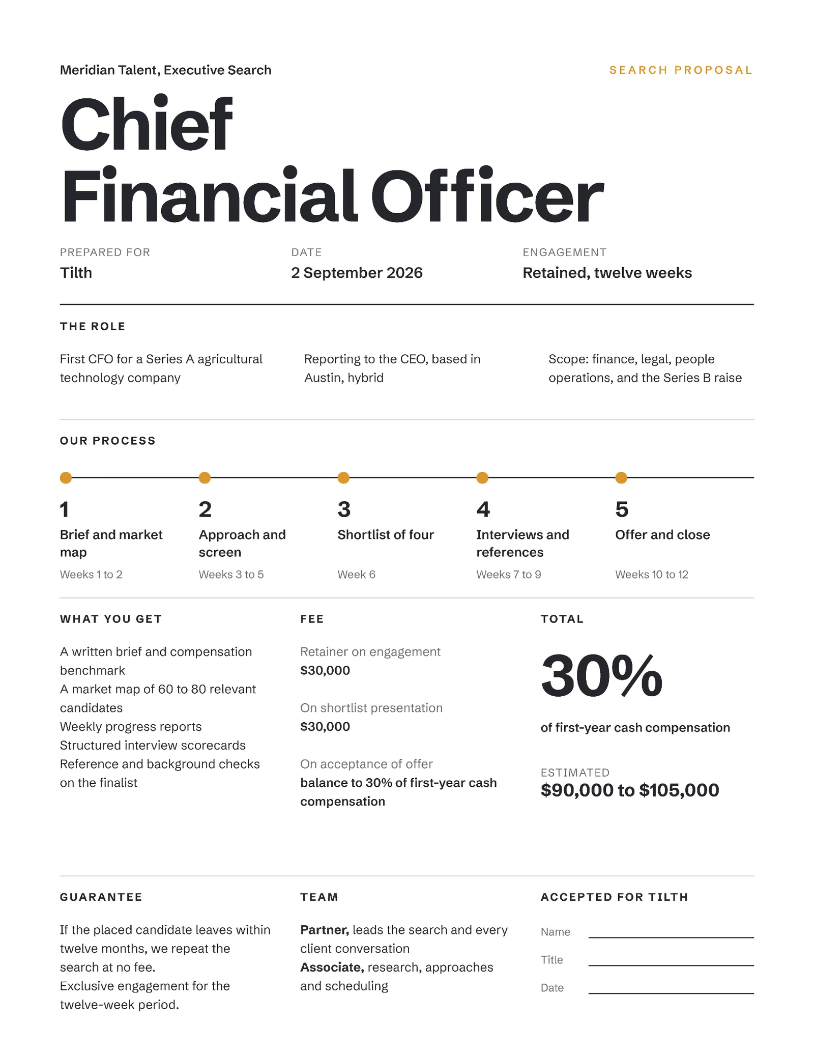 One-Page Retained Executive Search Proposal — 2-page Proposal template, page 2 of 2