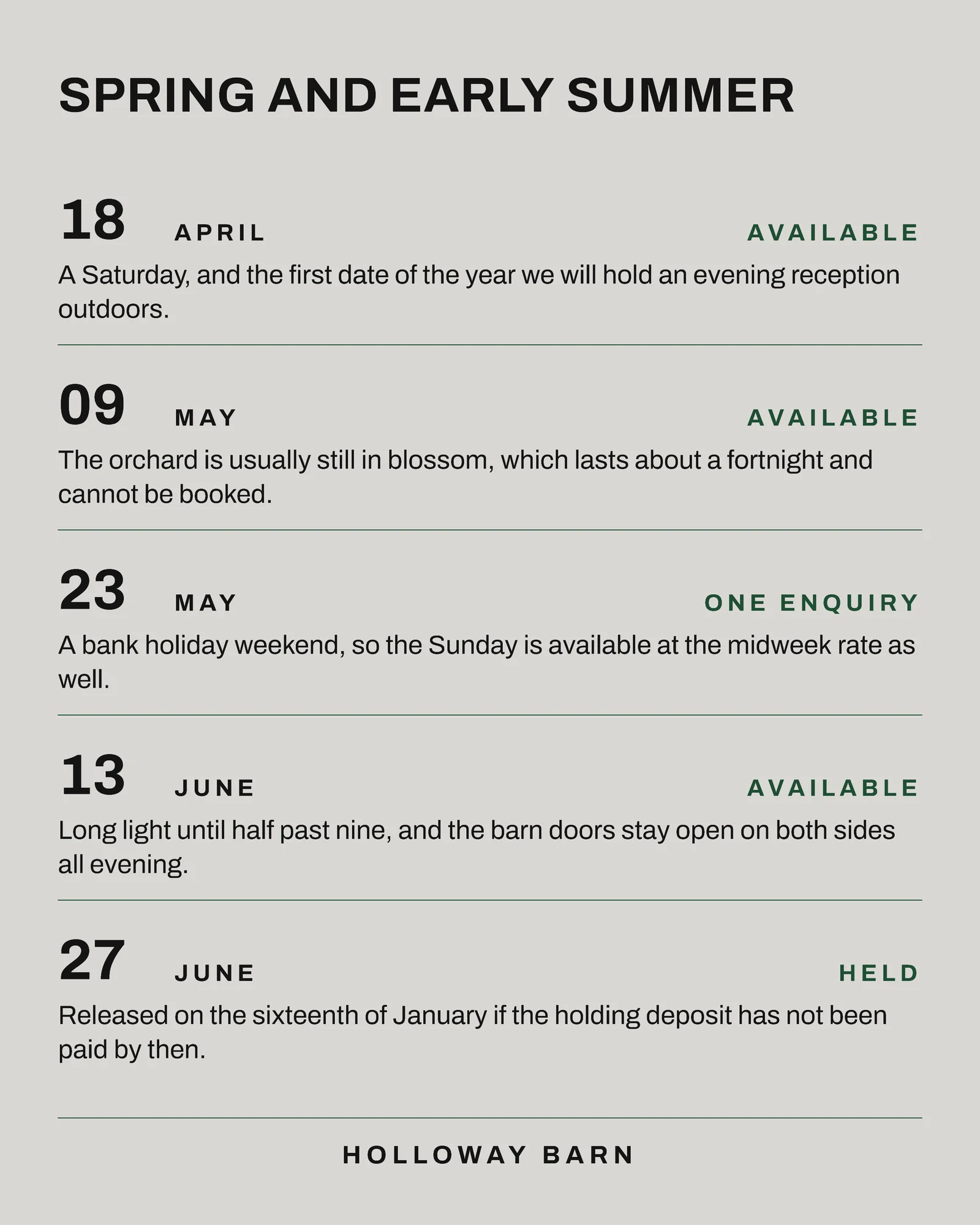 Stone Forest Date Column Wedding Barn 2027 Dates Facebook Carousel — 4-panel Facebook carousel carousel template, page 2 of 4
