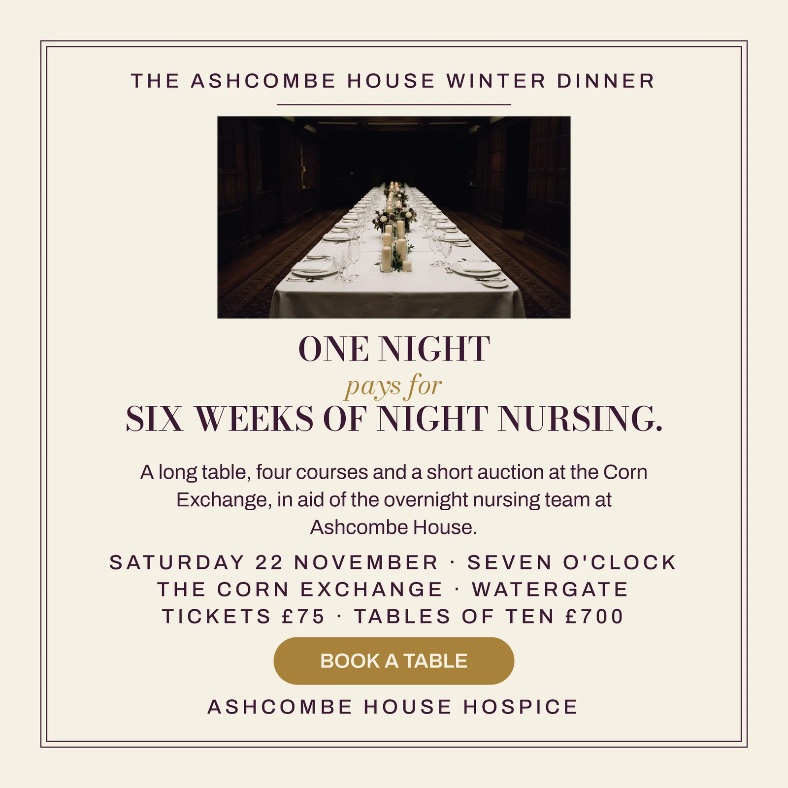 Aubergine Brass Engraved Card Hospice Winter Dinner Instagram Ad — 1:1 Instagram ad template
