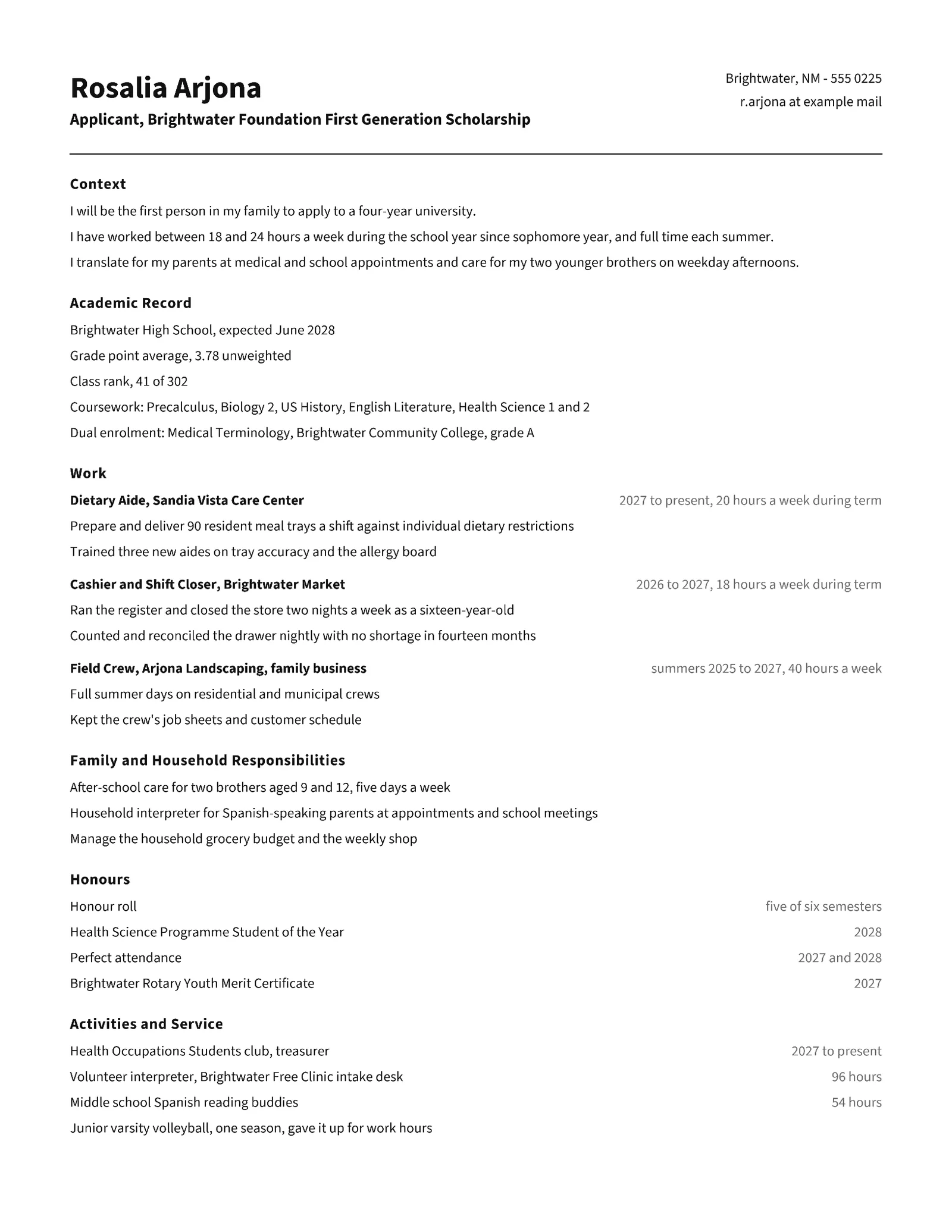 First Generation Scholarship Resume — Letter Resume template