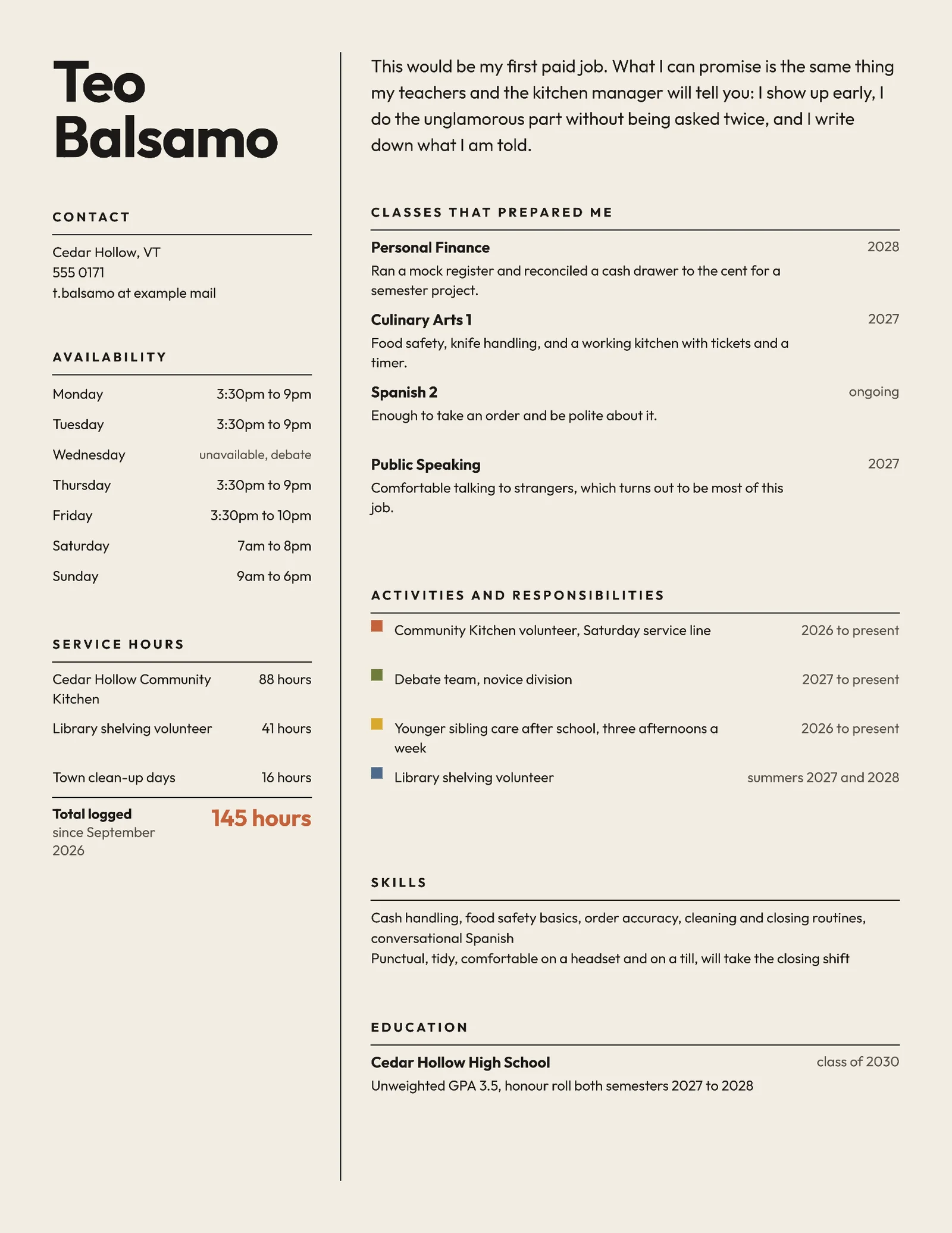 High School Resume with No Experience — Letter Resume template