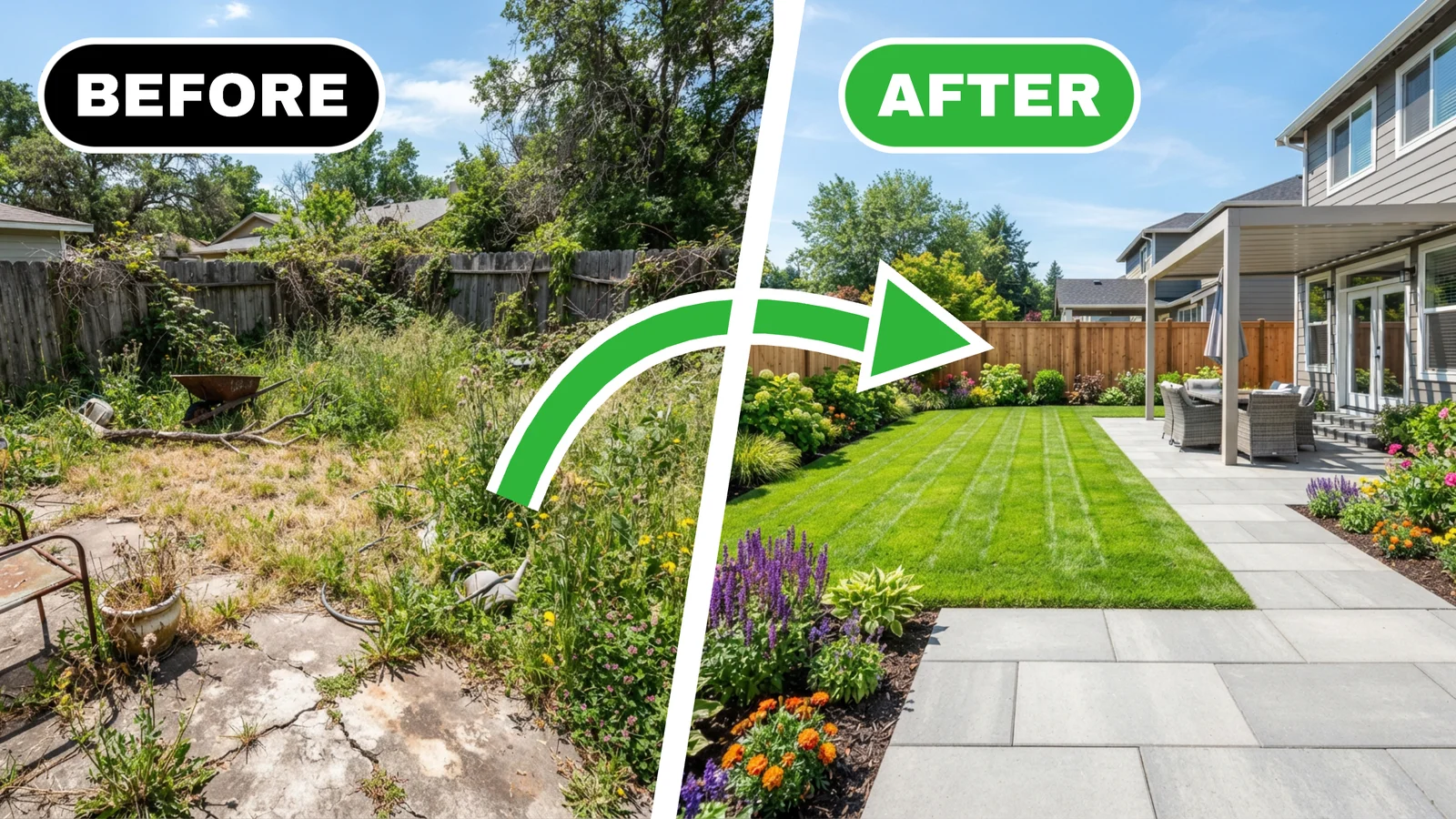Garden Makeover YouTube Thumbnail — 16:9 Youtube thumbnail template