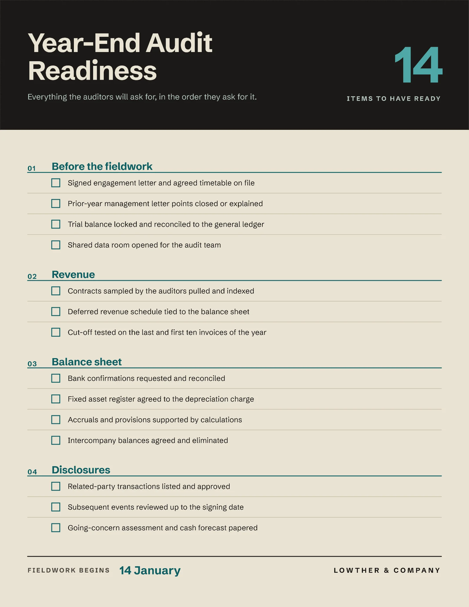 Audit Readiness Checklist One Pager — 2-page One pager template, page 2 of 2