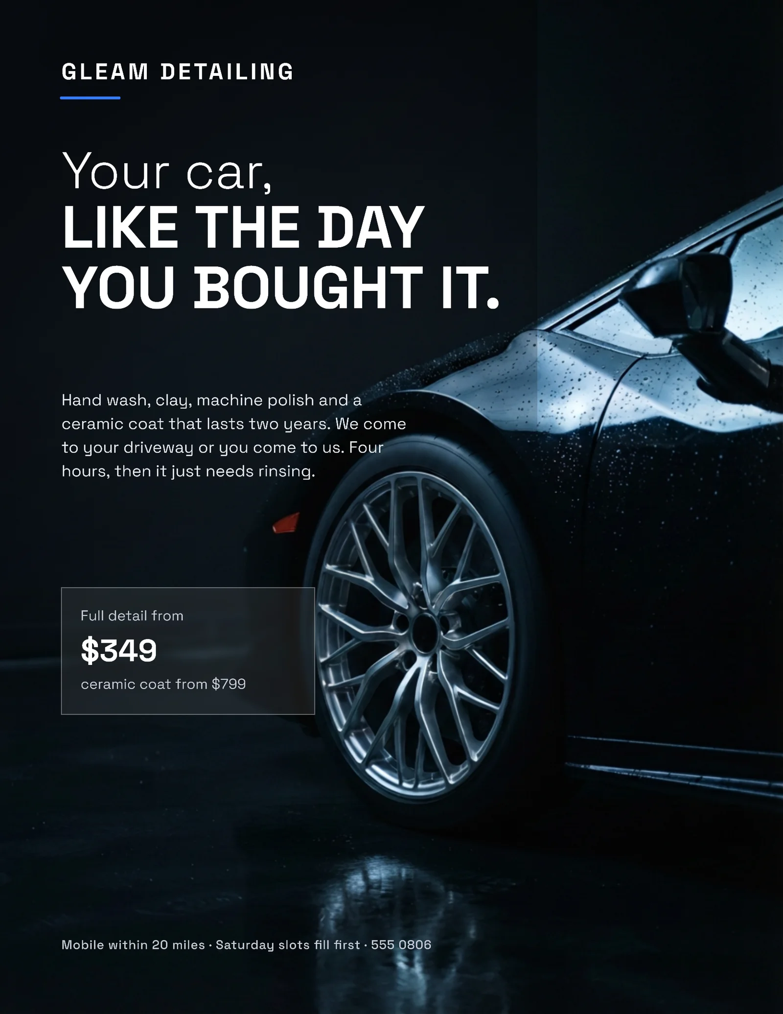 Dark Gloss Car Detailing Flyer — Letter Flyer template