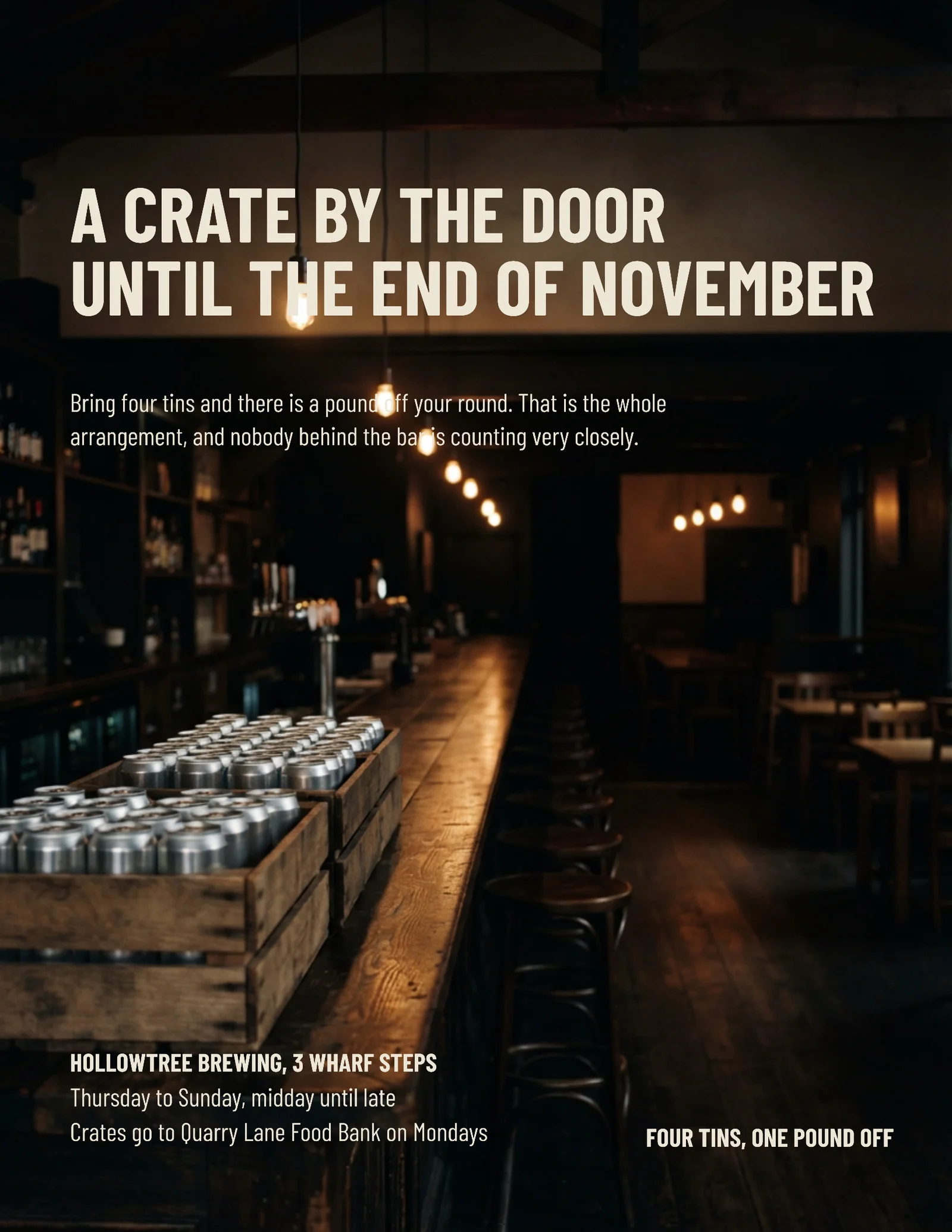 Near Black Full Bleed Taproom Food Drive Flyer — Letter Flyer template