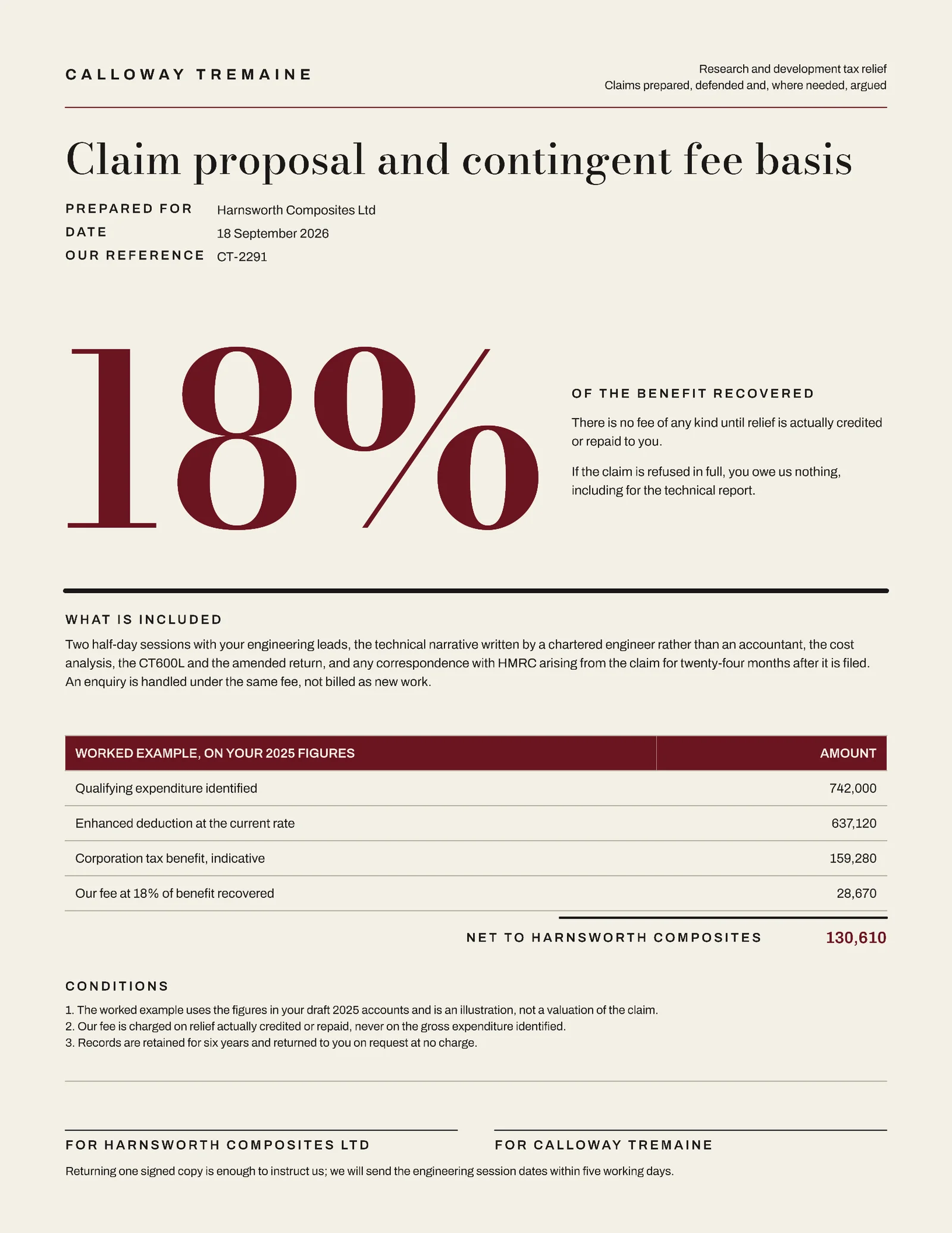 R&D Tax Relief Claim Proposal — Letter Proposal template