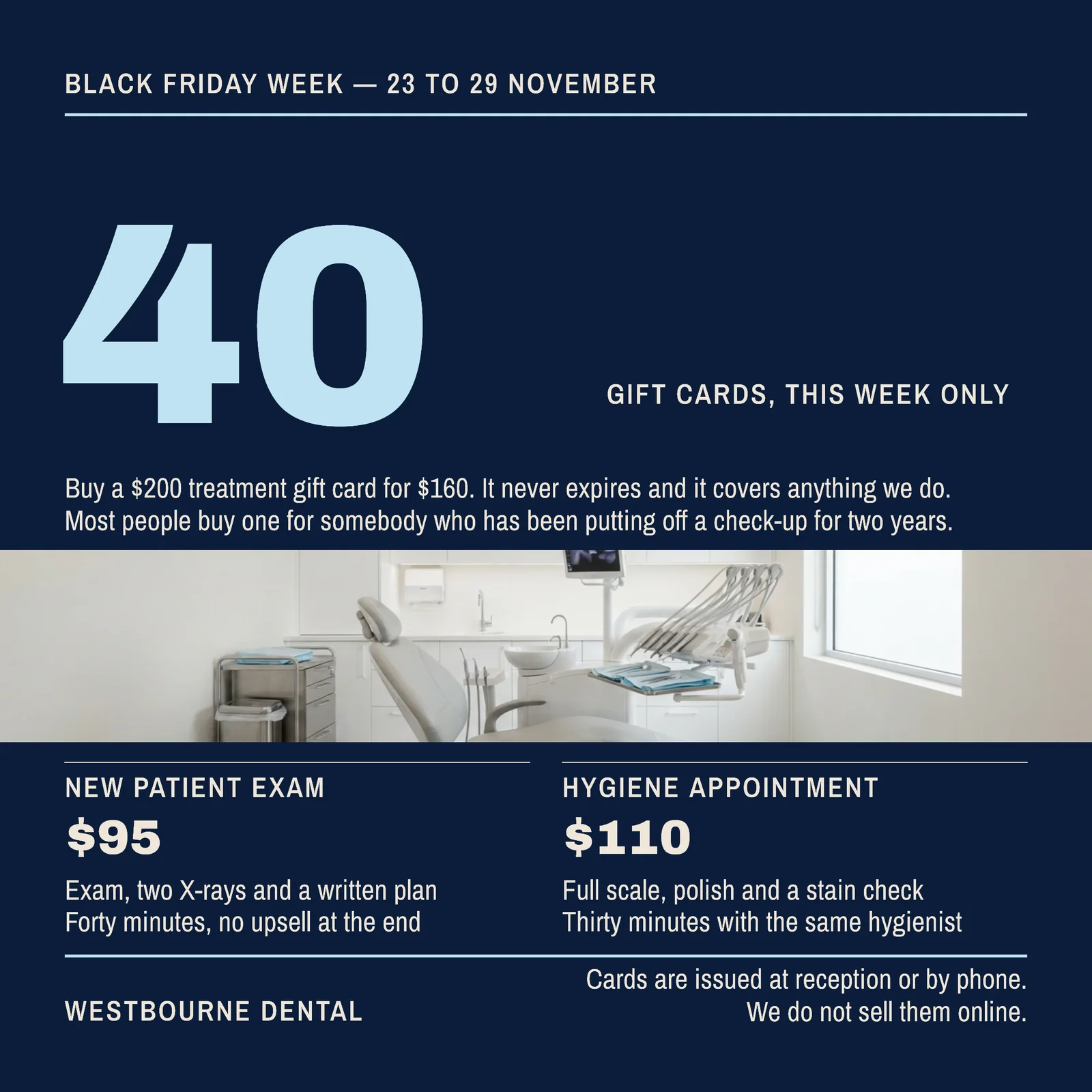 Navy Giant Numeral Dental Black Friday Instagram Ad — 1:1 Instagram ad template