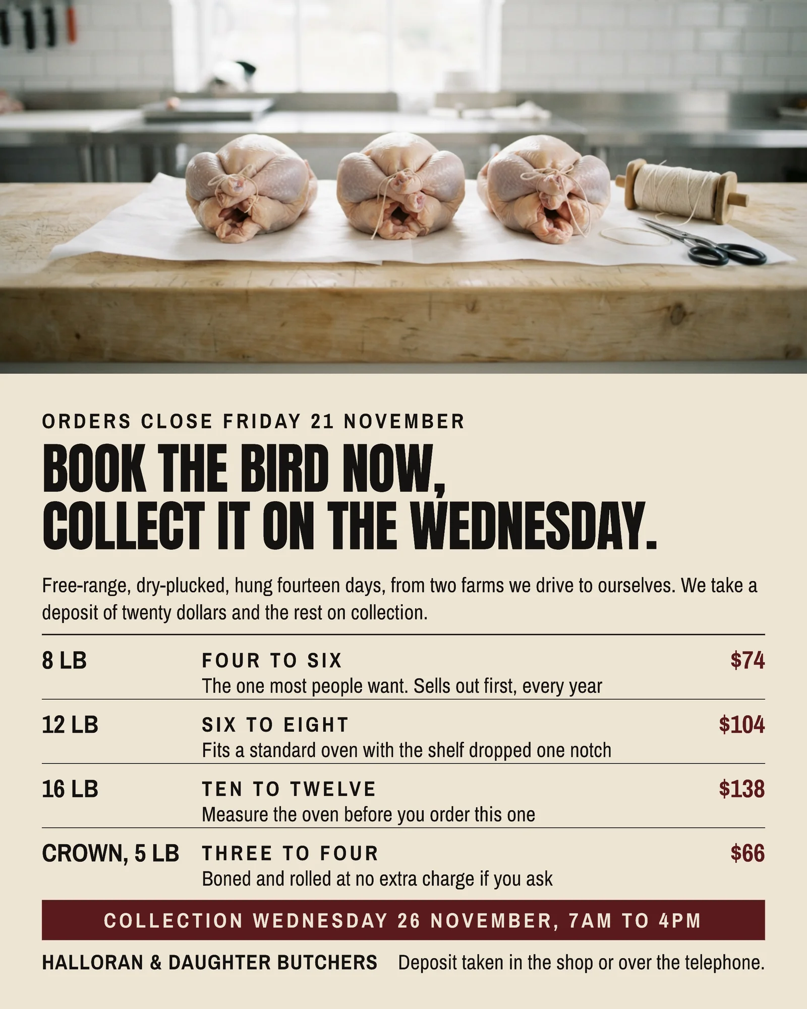 Oat Price Ladder Butcher Thanksgiving Turkey Orders Facebook Ad — 4:5 Facebook ad template