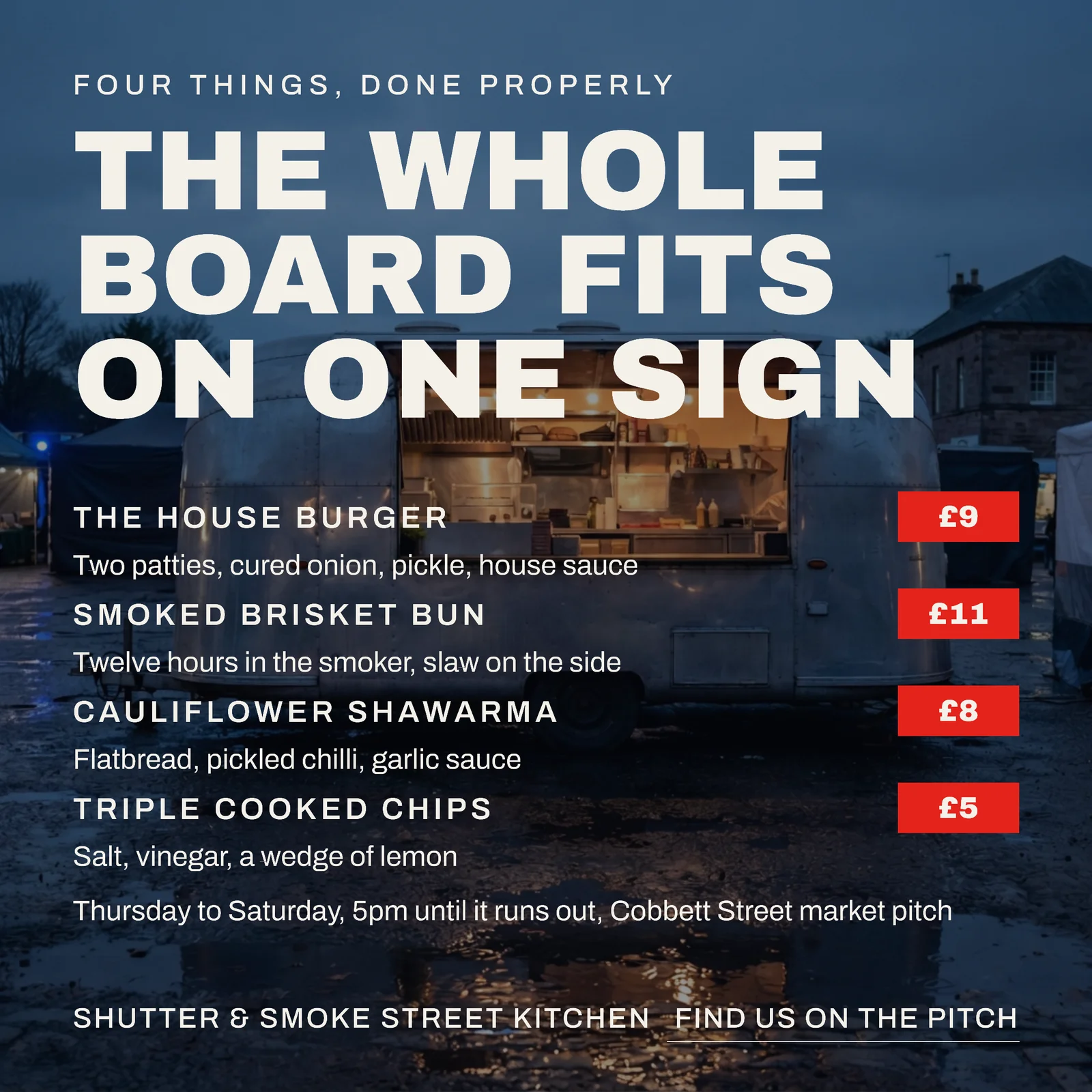 Dusk Signal Red Stencil Board Street Kitchen Four Things Instagram Ad — 1:1 Instagram ad template