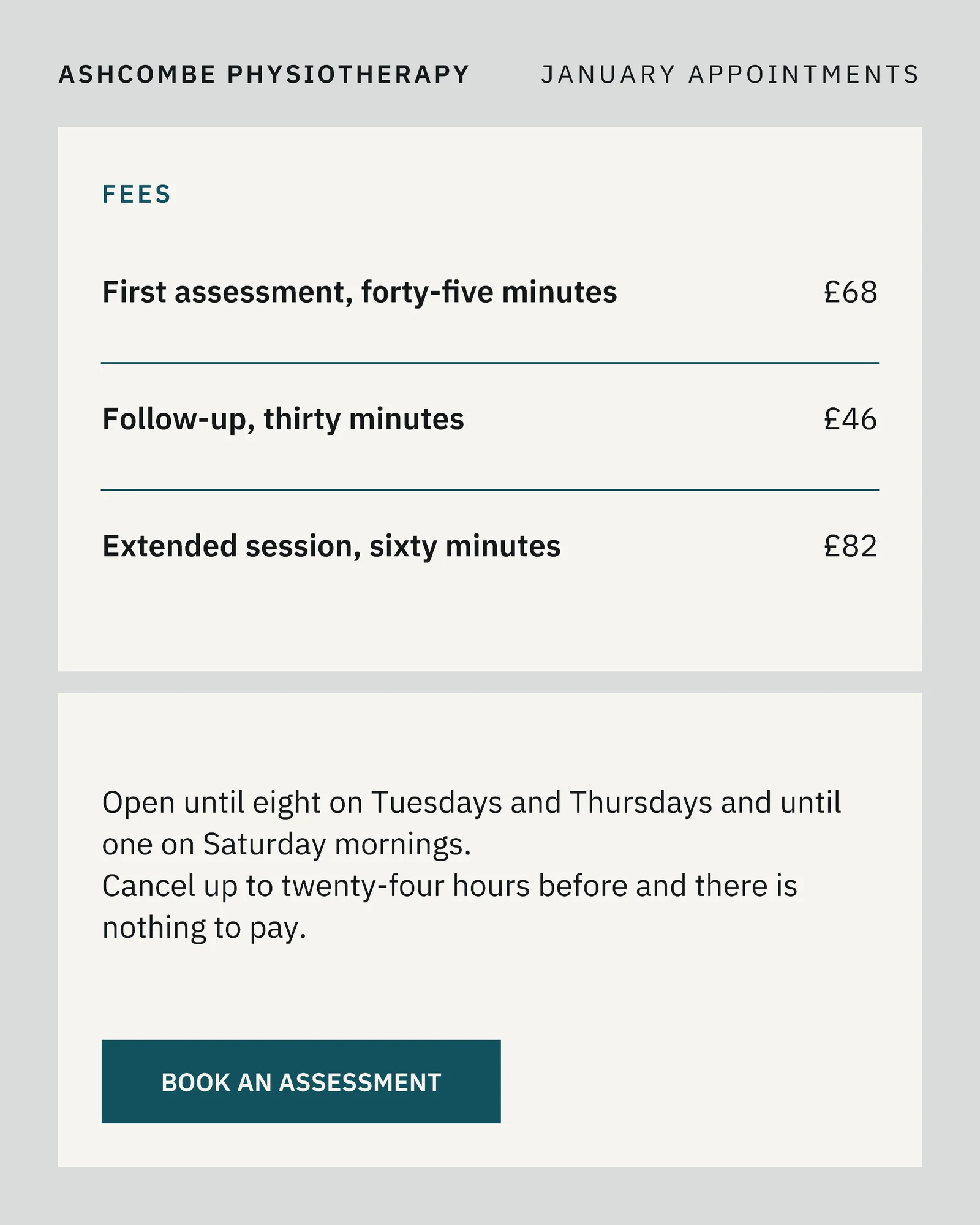 Mineral Petrol Card Grid Physiotherapy January Appointments Facebook Carousel — 4-panel Facebook carousel carousel template, page 4 of 4