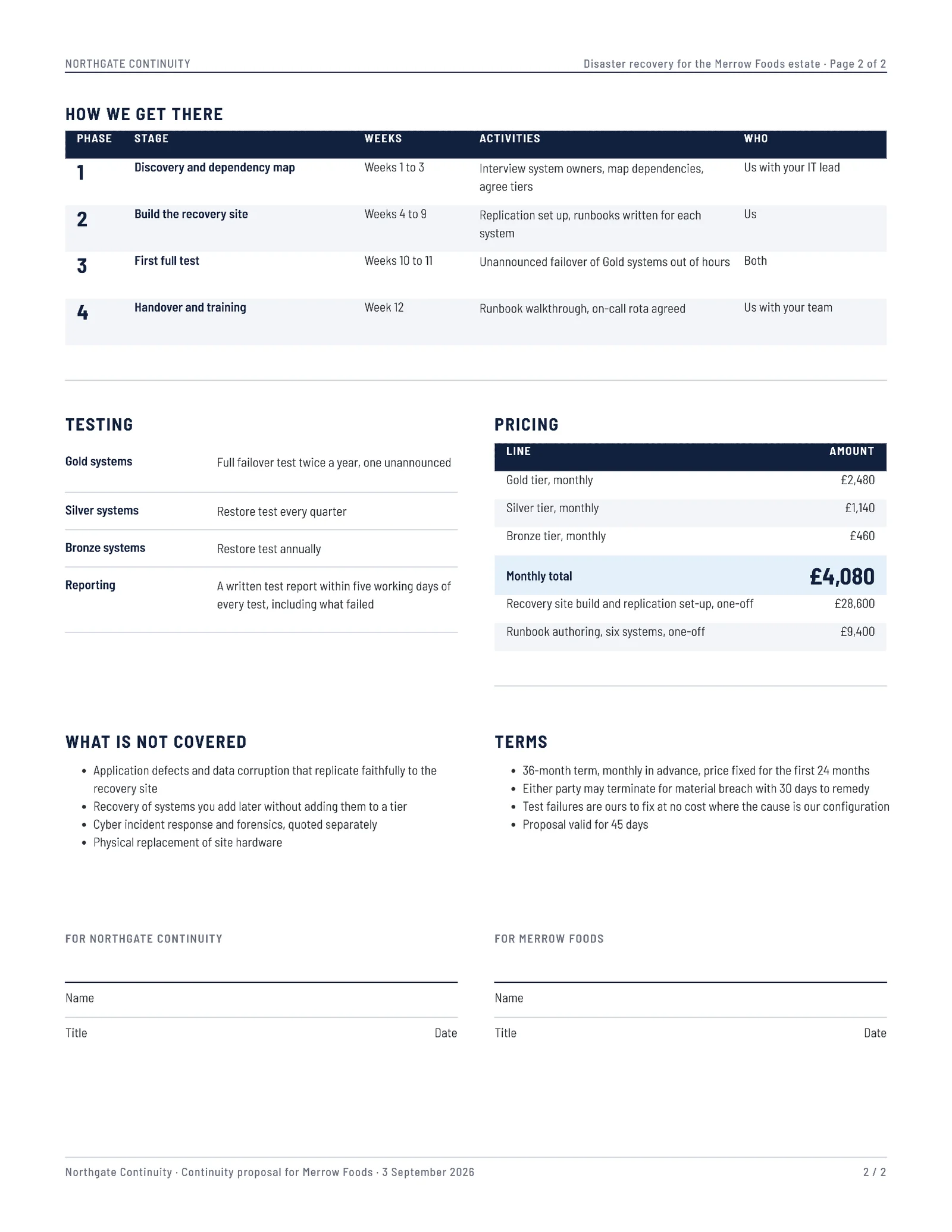 Midnight Sky Recovery Tiers Disaster Recovery Proposal — 2-page Proposal template, page 2 of 2