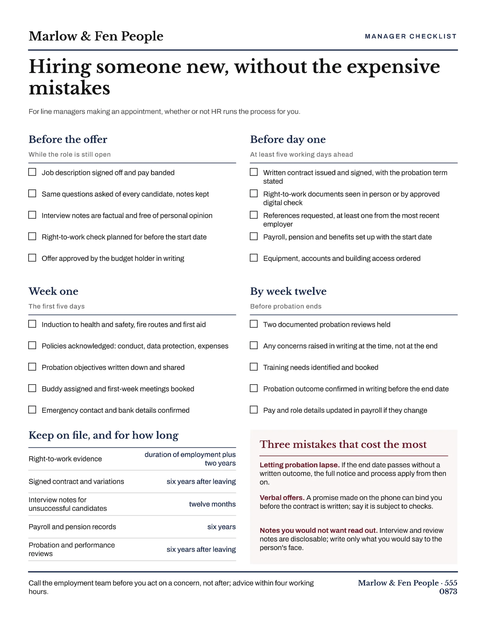 Ink Manager Checklist New Hire Compliance One Pager — Letter One pager template